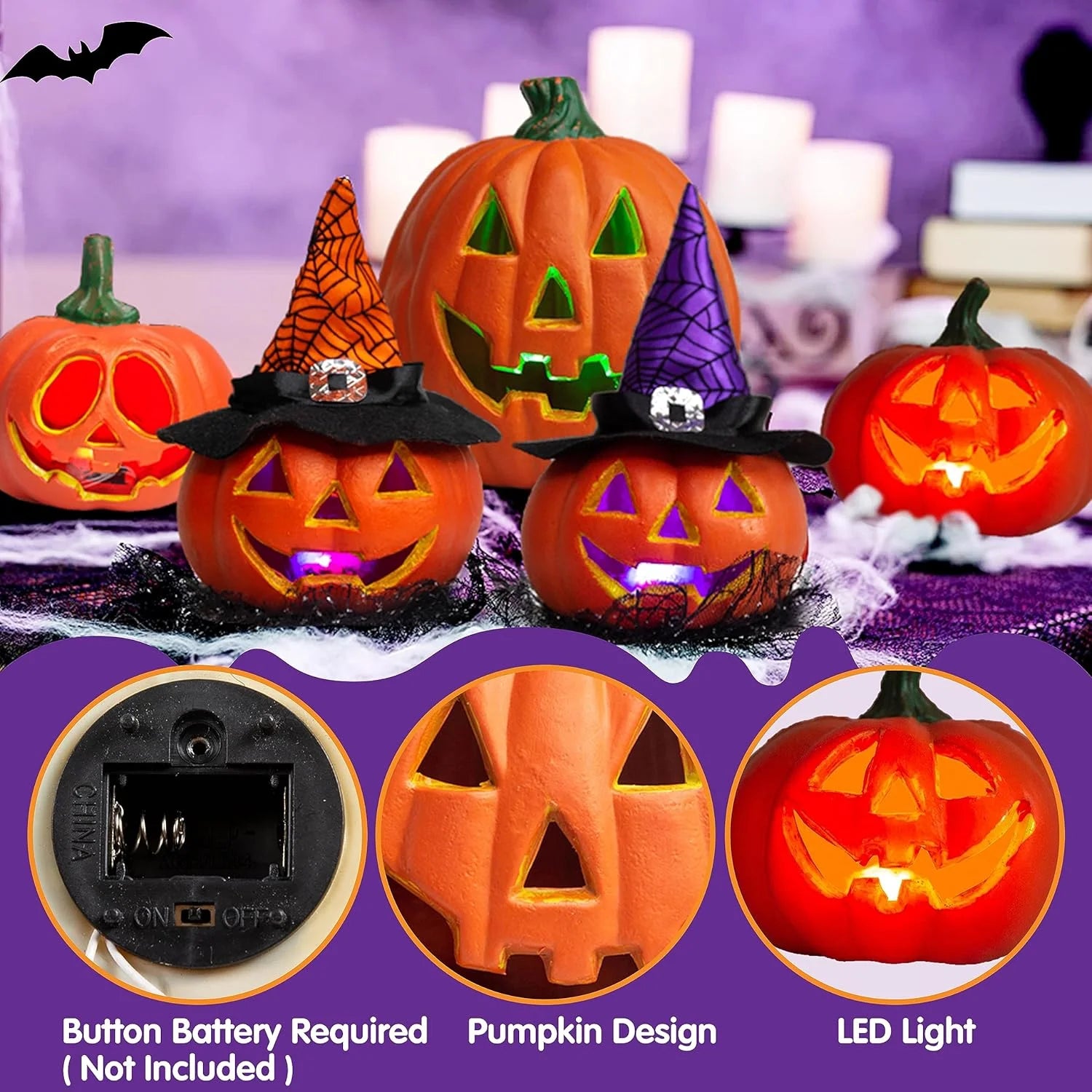 5 Pcs Halloween Decorations Outdoor Light up Pumpkins,Outdoor Halloween Lights,Jack O Lanterns Party Favors for Kids