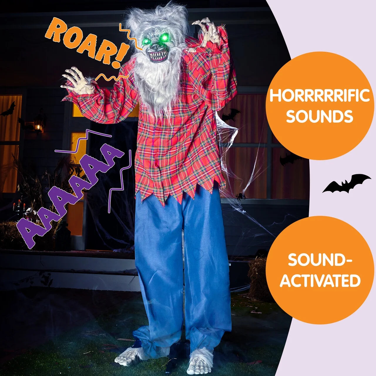 63" Standing Werewolf Large Halloween Decorations Outdoor Scary Decorations Halloween Motion Activated Werewolf with LED Eyes & Sound,Haunted House Decor