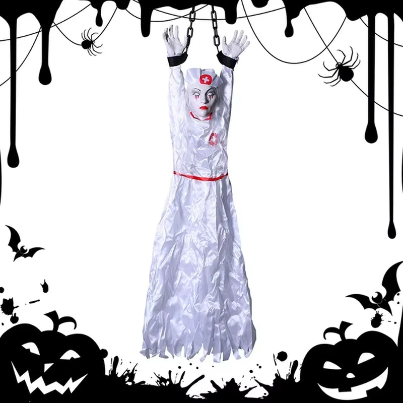 Halloween Animatronics Decoration Hanging Clown Nurse Voice Control Electric Outdoor Scary Clearance Horror Haunted House Props