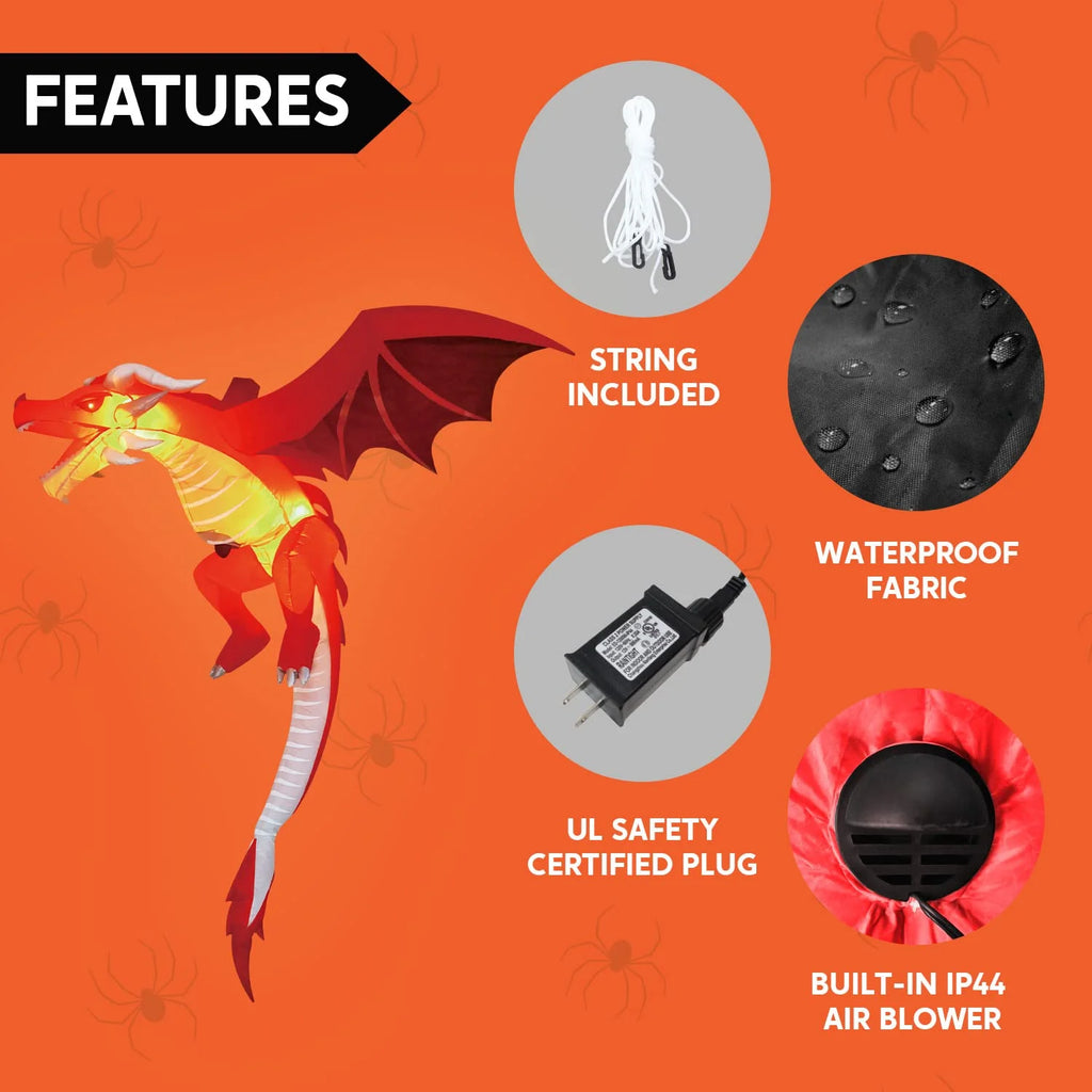 5Ft Halloween Inflatable Flying Dragon,Red Hanging Flying Dragon Inflatable Halloween Blow up Yard Decorations outside Decorations