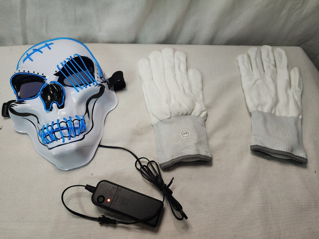 Oceanwings Halloween LED Scary Mask with Gloves Light up Costume, Blue