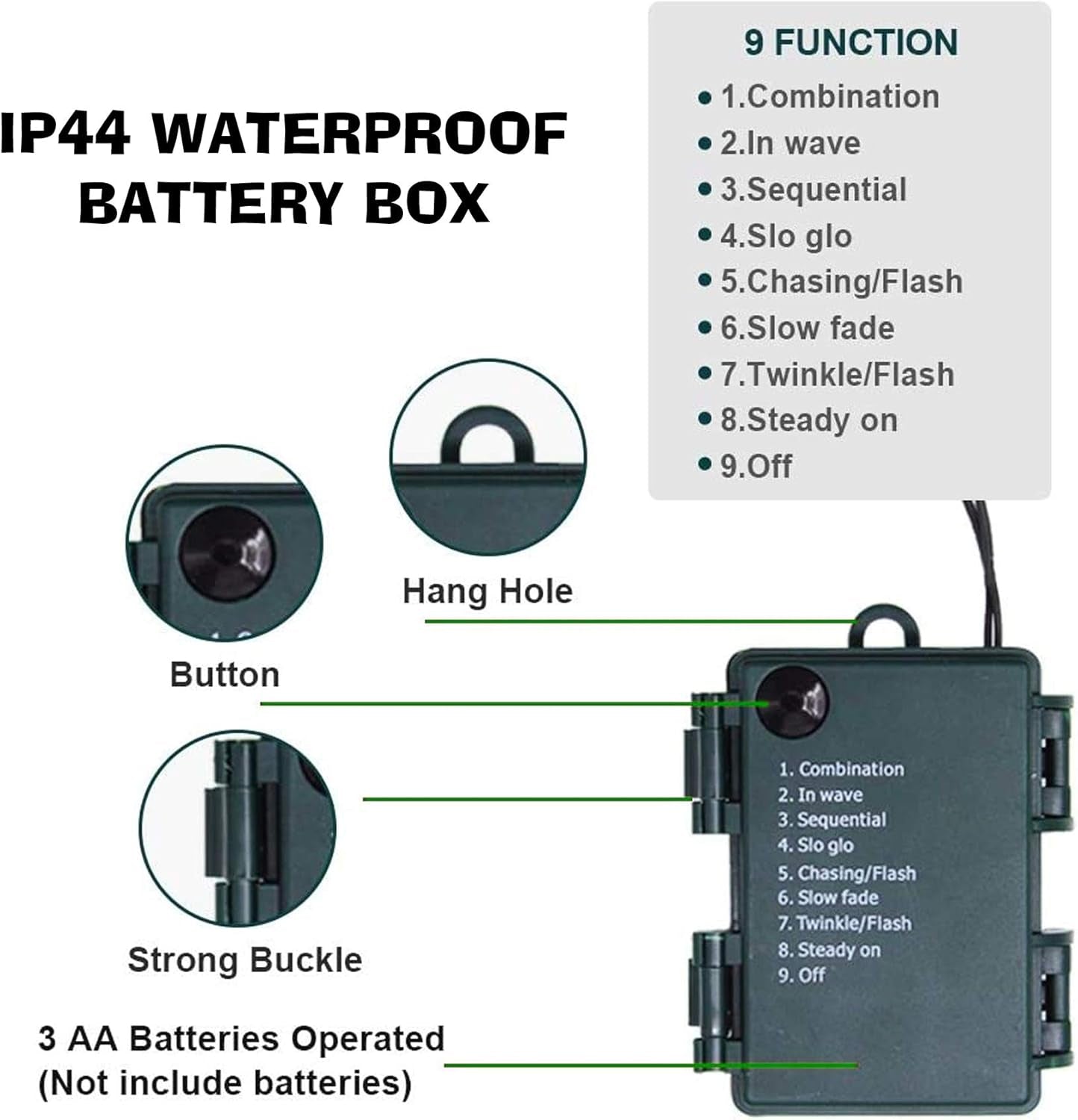 50 LED Outdoor Christmas Lights, 16 FT Mini String Light with 8 Modes, Waterproof Tree Lights for Indoor Outdoor Patio Garden Party Wedding Christmas Decoration, Multi-Color