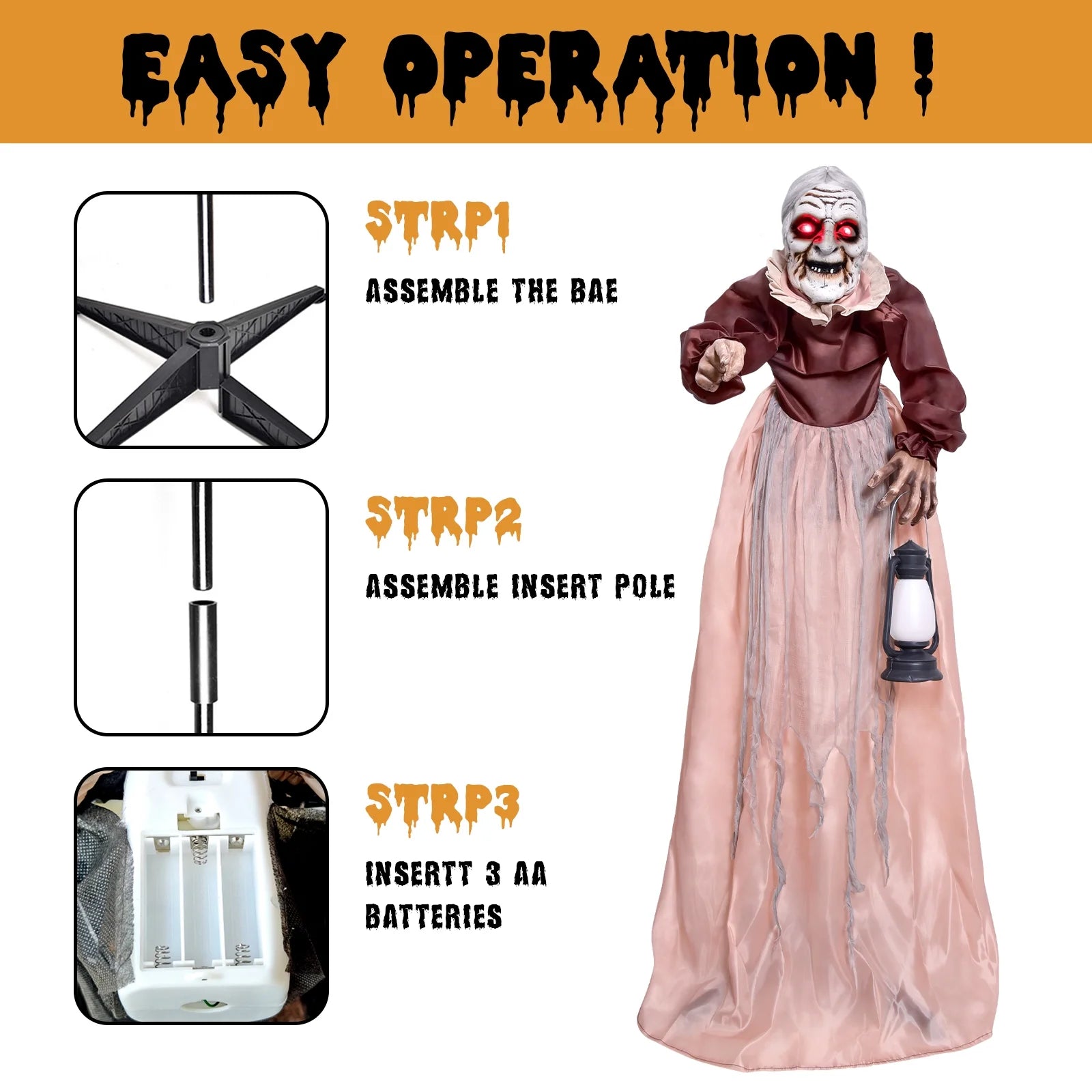 5FT Halloween Animatronics Life Size Witch Scary Prop, Motion Activated Outdoor Decoration for Haunted House Party Lawn Patio Yard Decor