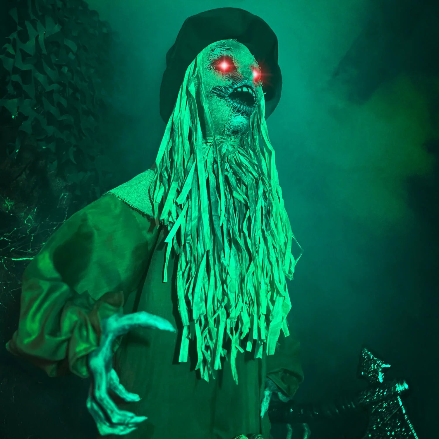 Lifesize Animatronic Haunted Scarecrow with Lights and Sound, Halloween Decoration, HHSCR-7FLSA