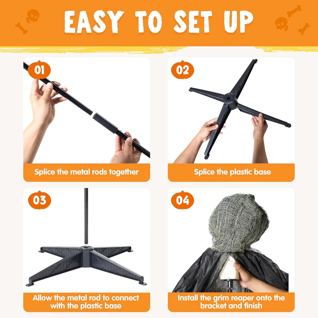 67 Inch Standing Grim Reaper with Chain Large Halloween Decorations Outdoor Scary Decorations Halloween Motion Activated Grim Reaper with LED Eyes & Sound