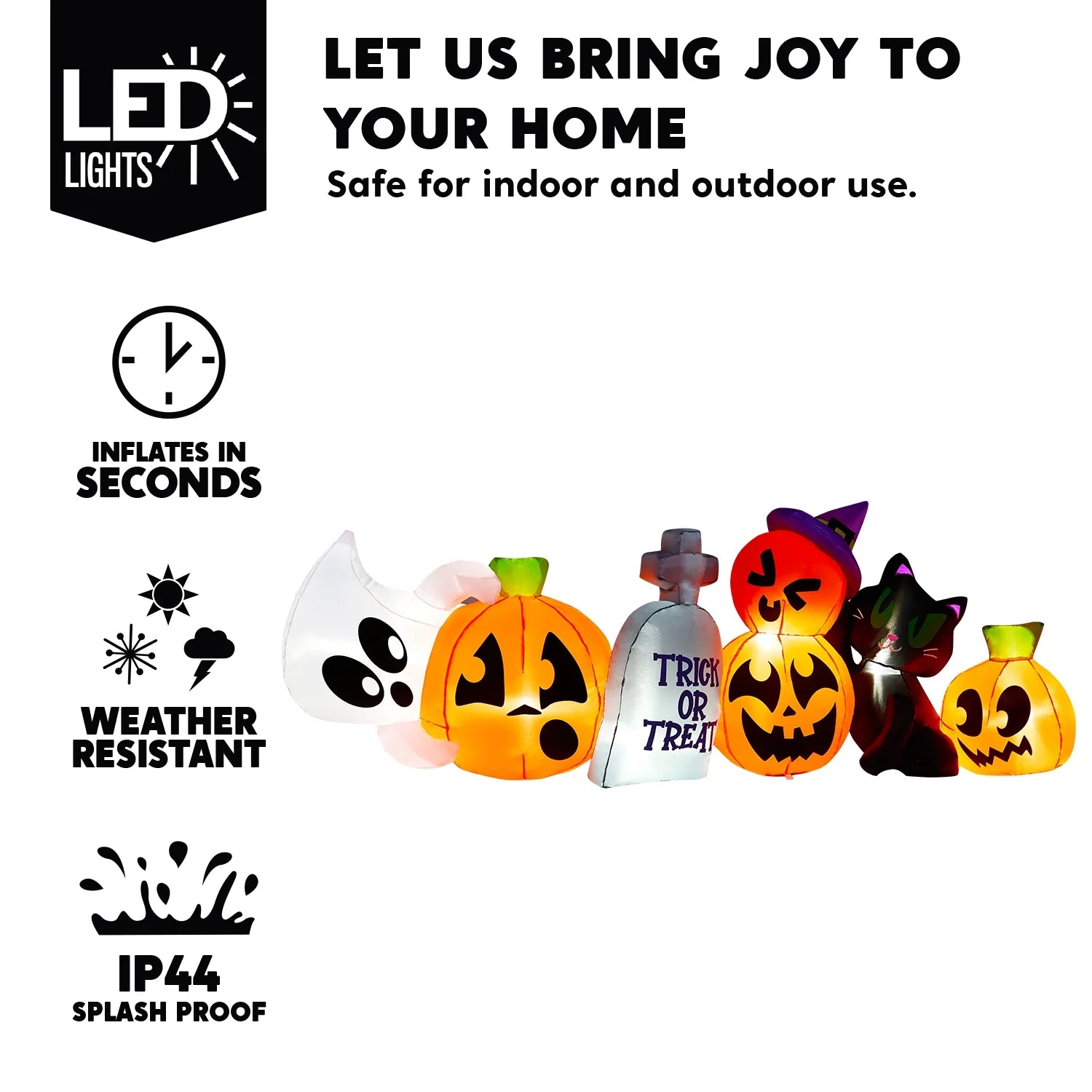 8 Ft Halloween Inflatables Characters,Long Light up Pumpkin Ghost Cat Tombstone Halloween Blow up Yard Decorations,Outdoor Halloween Decor