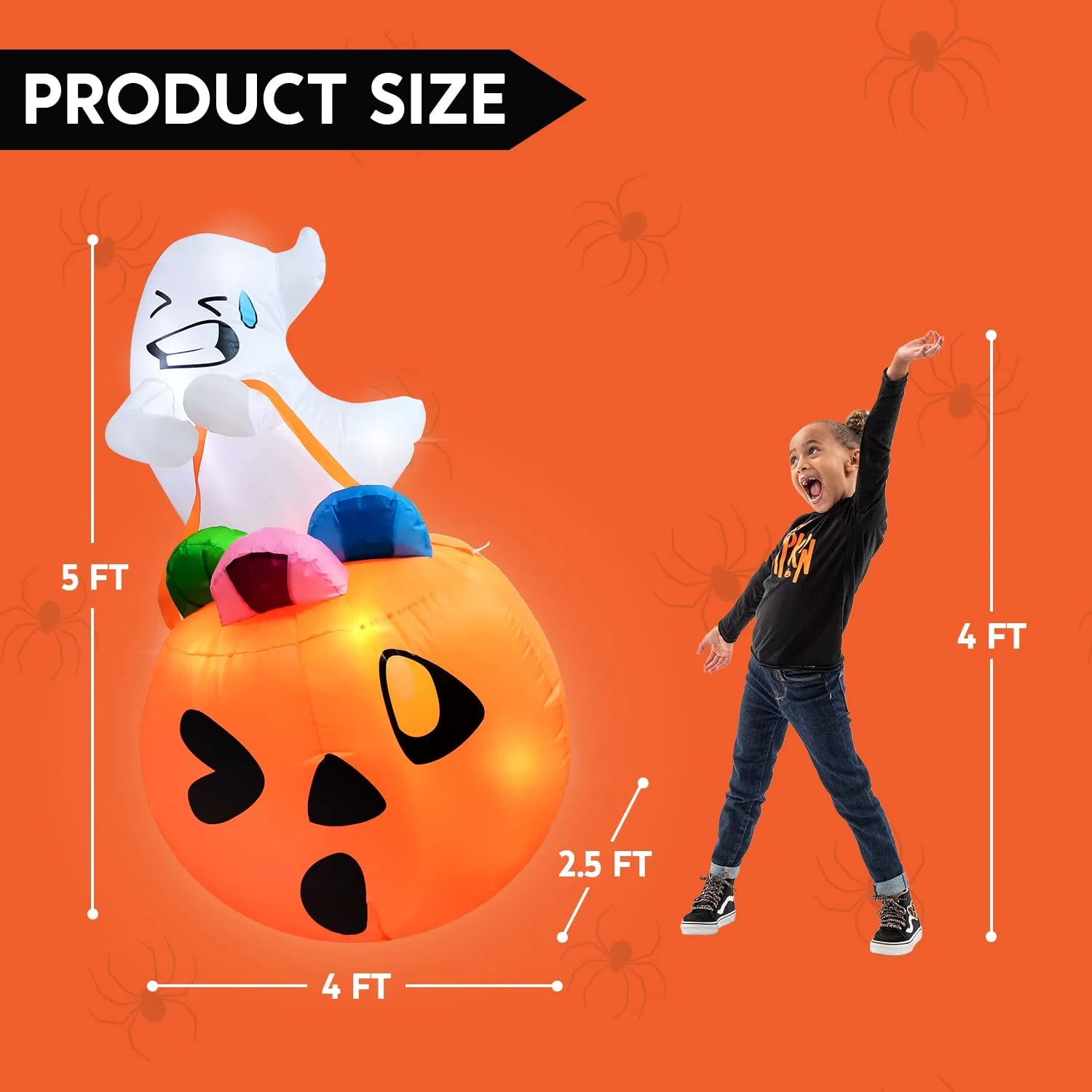 5Ft Halloween Inflatables Light up Cute Ghost Lift Pumpkin,Halloween Inflatables Outdoor Decorations,Blow up Halloween Yard Decorations