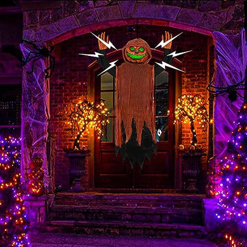 Halloween Hanging Decorations Outdoor 48.5" Animated Pumpkin Ghost with Spooky