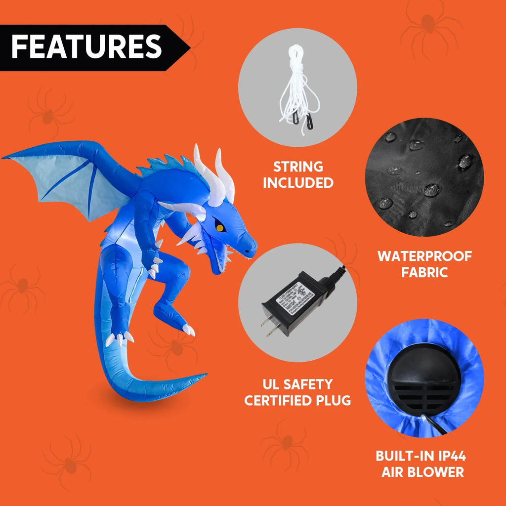5 FT Halloween Inflatable Ice Dragon,Blue Hanging Flying Dragon Inflatable Halloween Blow up Yard Decorations outside Decorations