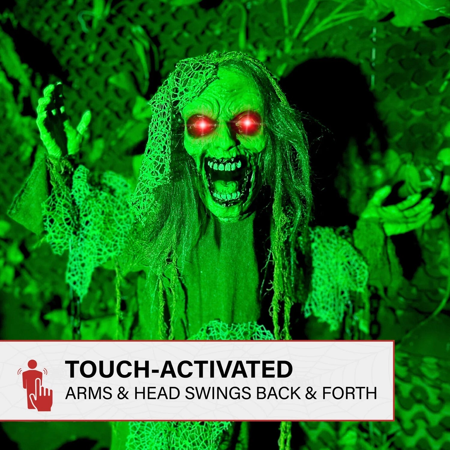 5.5 Ft Lifesize Animatronic Zombie with Chains with Lights and Sound, Indoor/Covered Outdoor Halloween Decoration, HHZOMB-9FLSA