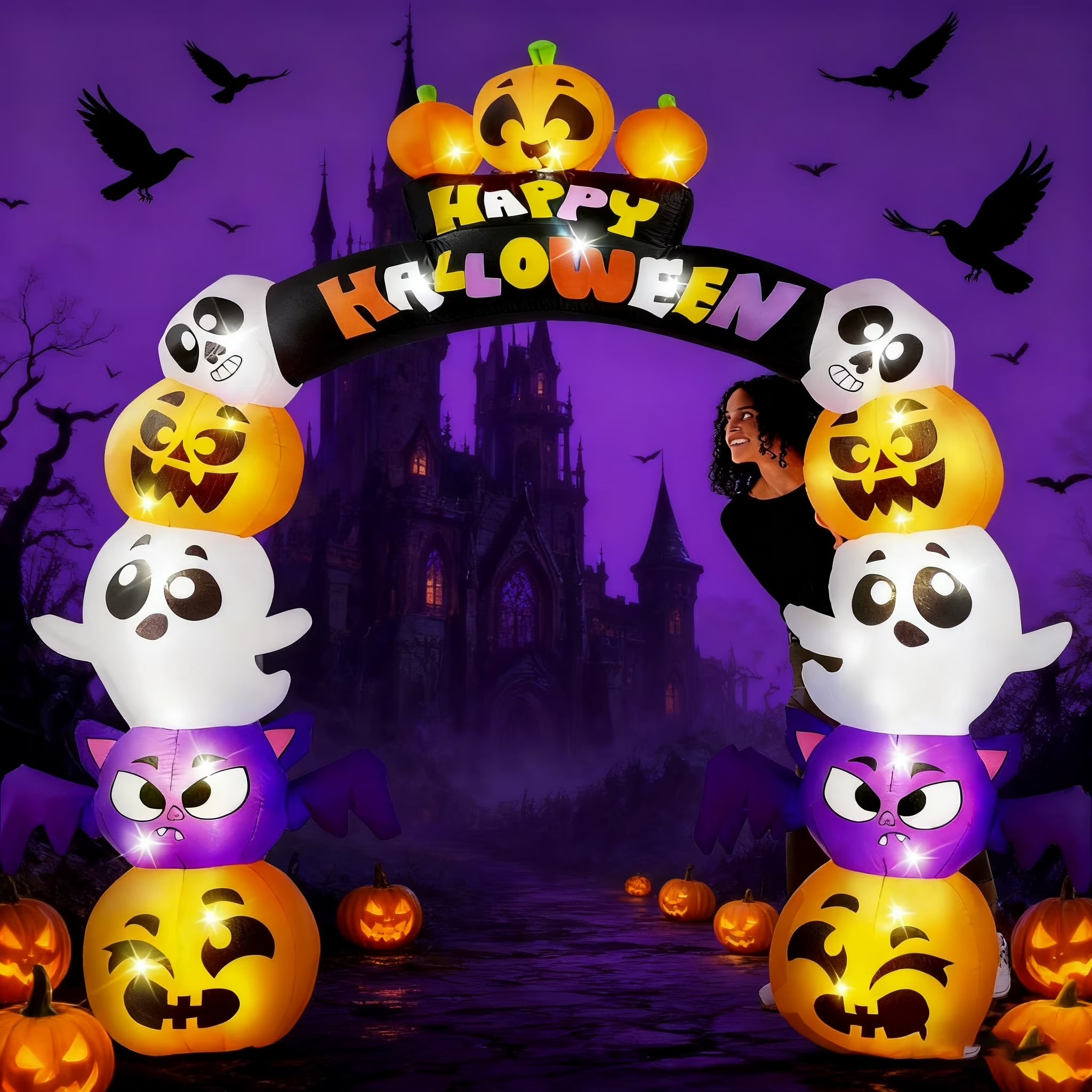 8 Ft Halloween Inflatable Pumpkin Archway Outdoor Decoration with Build-In LED Lights,Archway Halloween Blow up for Yard,Outside Pumpkin Decor for Party,Garden