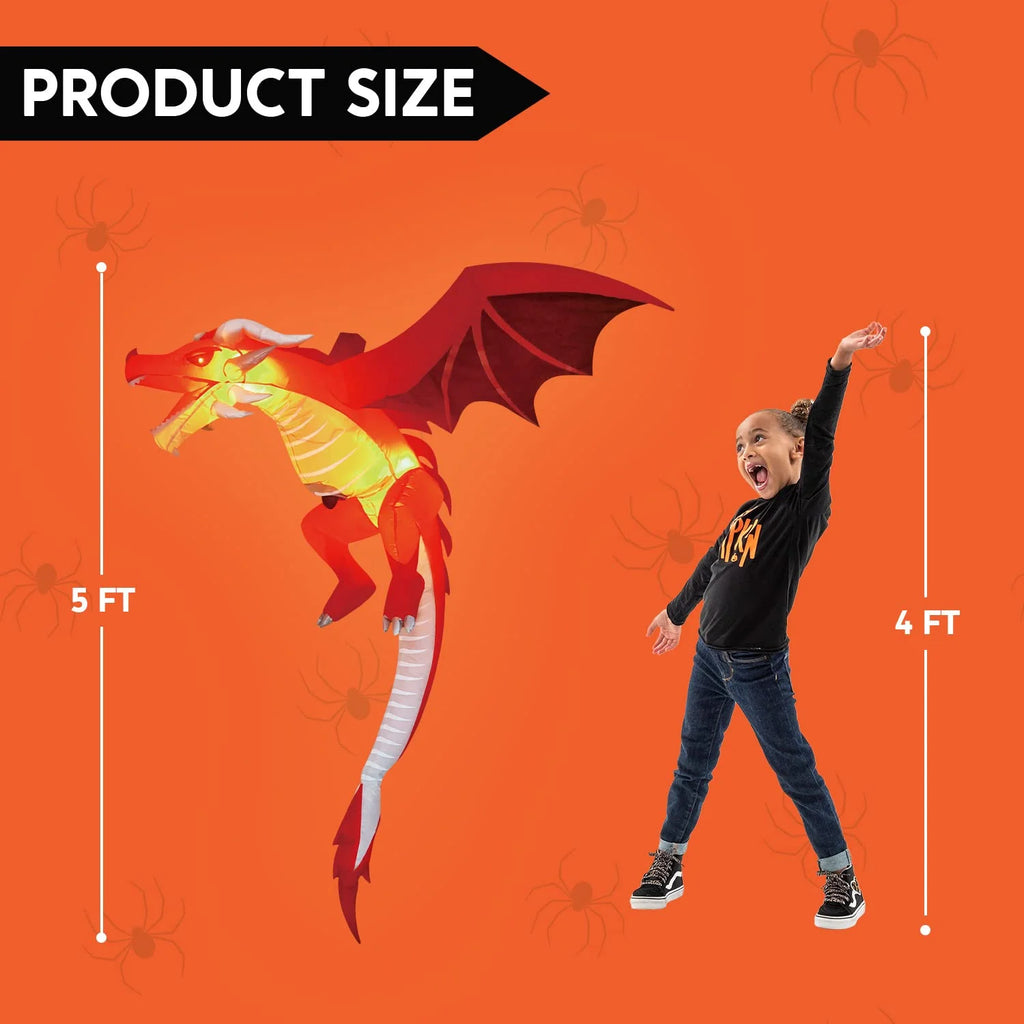5Ft Halloween Inflatable Flying Dragon,Red Hanging Flying Dragon Inflatable Halloween Blow up Yard Decorations outside Decorations