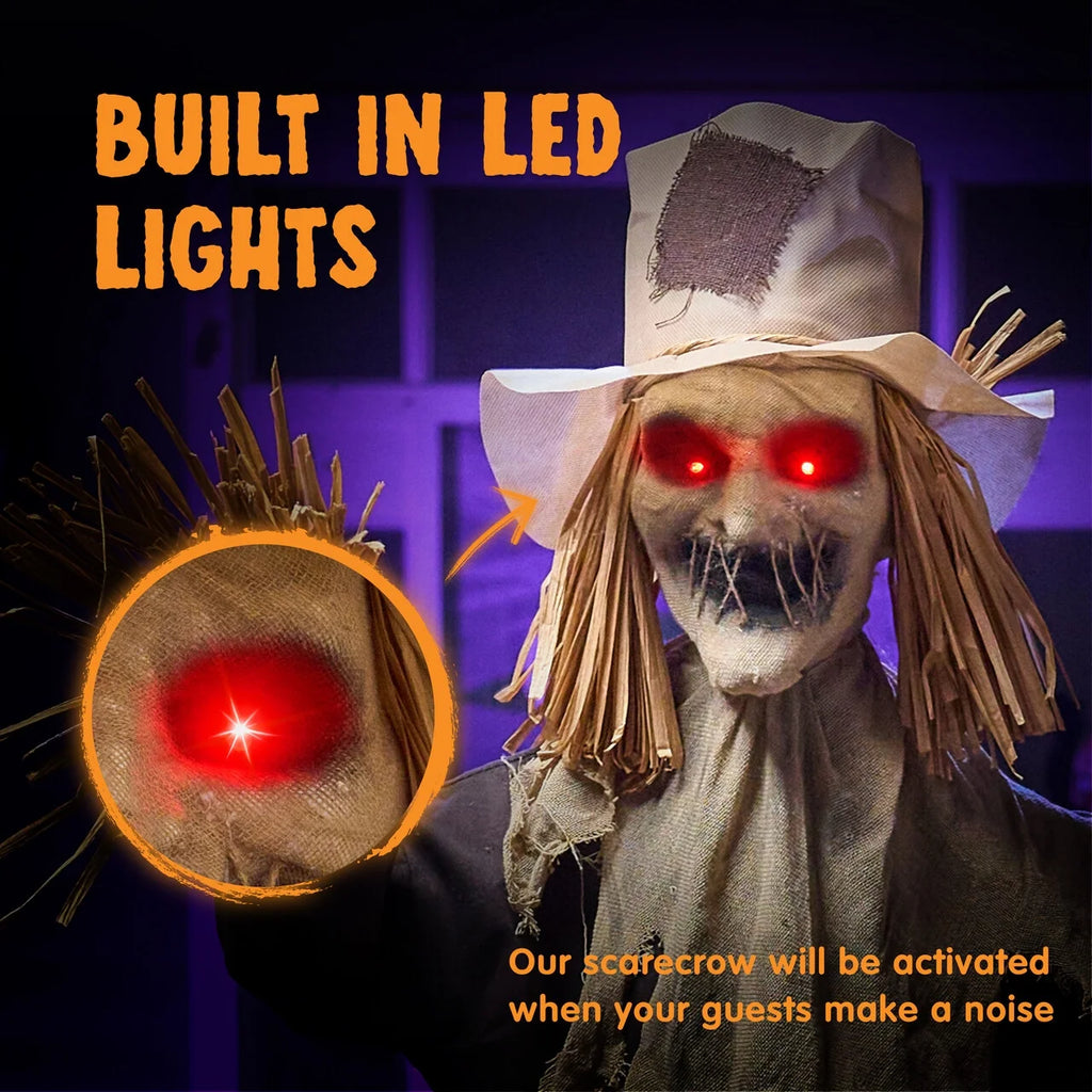 Halloween Decorations Outdoor,70" Light up Animated Scary Decorations Scarecrow Decorations Halloween Motion Activated Scarecro with LED Eyes & Sound