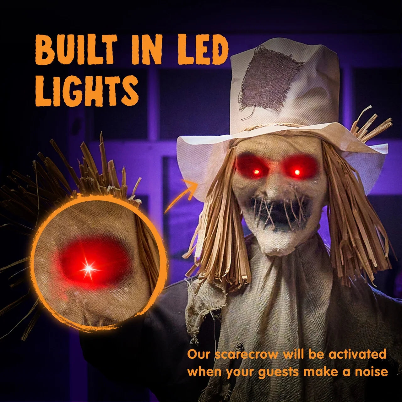 Halloween Decorations Outdoor,70" Light up Animated Scary Decorations Scarecrow Decorations Halloween Motion Activated Scarecro with LED Eyes & Sound