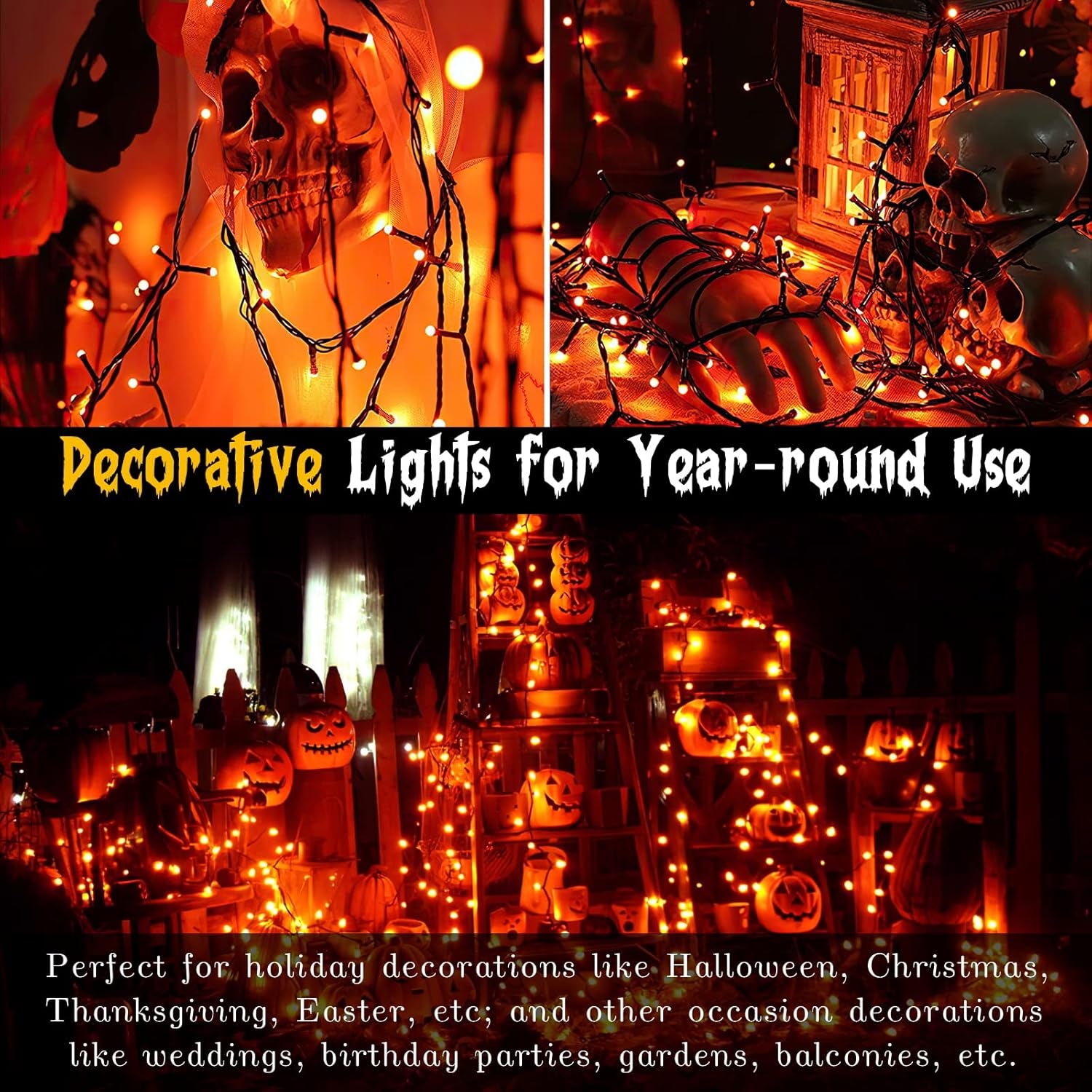 Halloween Lights Orange String Lights Outdoor Indoor Waterproof 300LED Incandescent Mini String Lights 108FT Halloween Decorations for Tree Garden Party Carnival Thanksgiving Christmas Decor