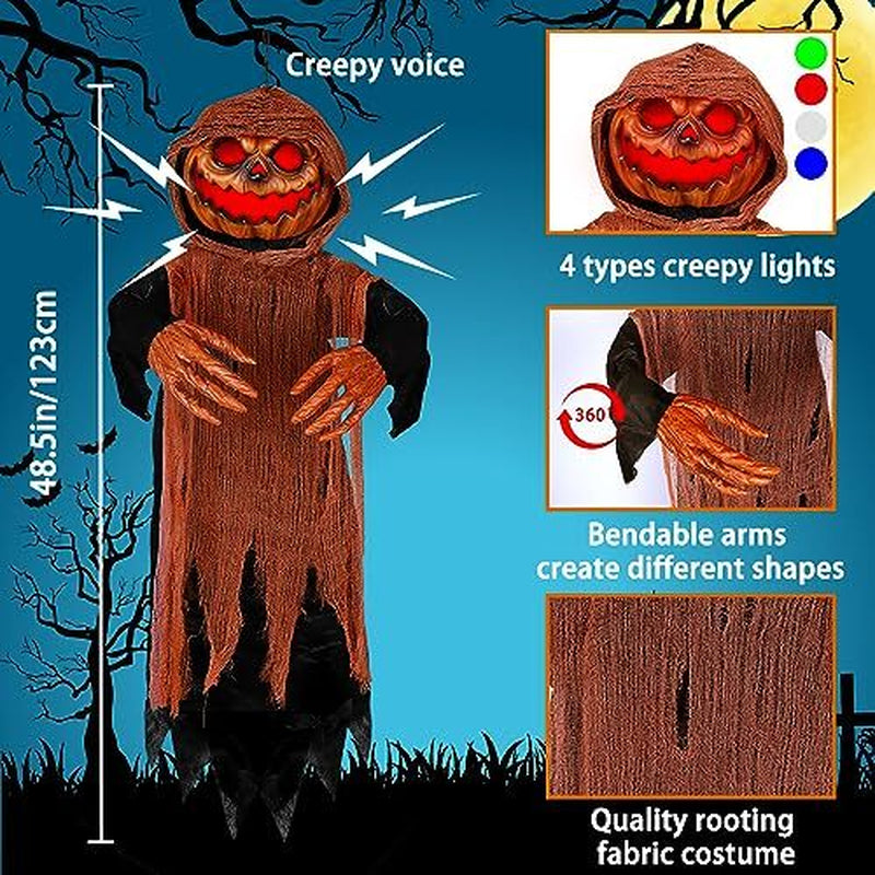 Halloween Hanging Decorations Outdoor 48.5" Animated Pumpkin Ghost with Spooky