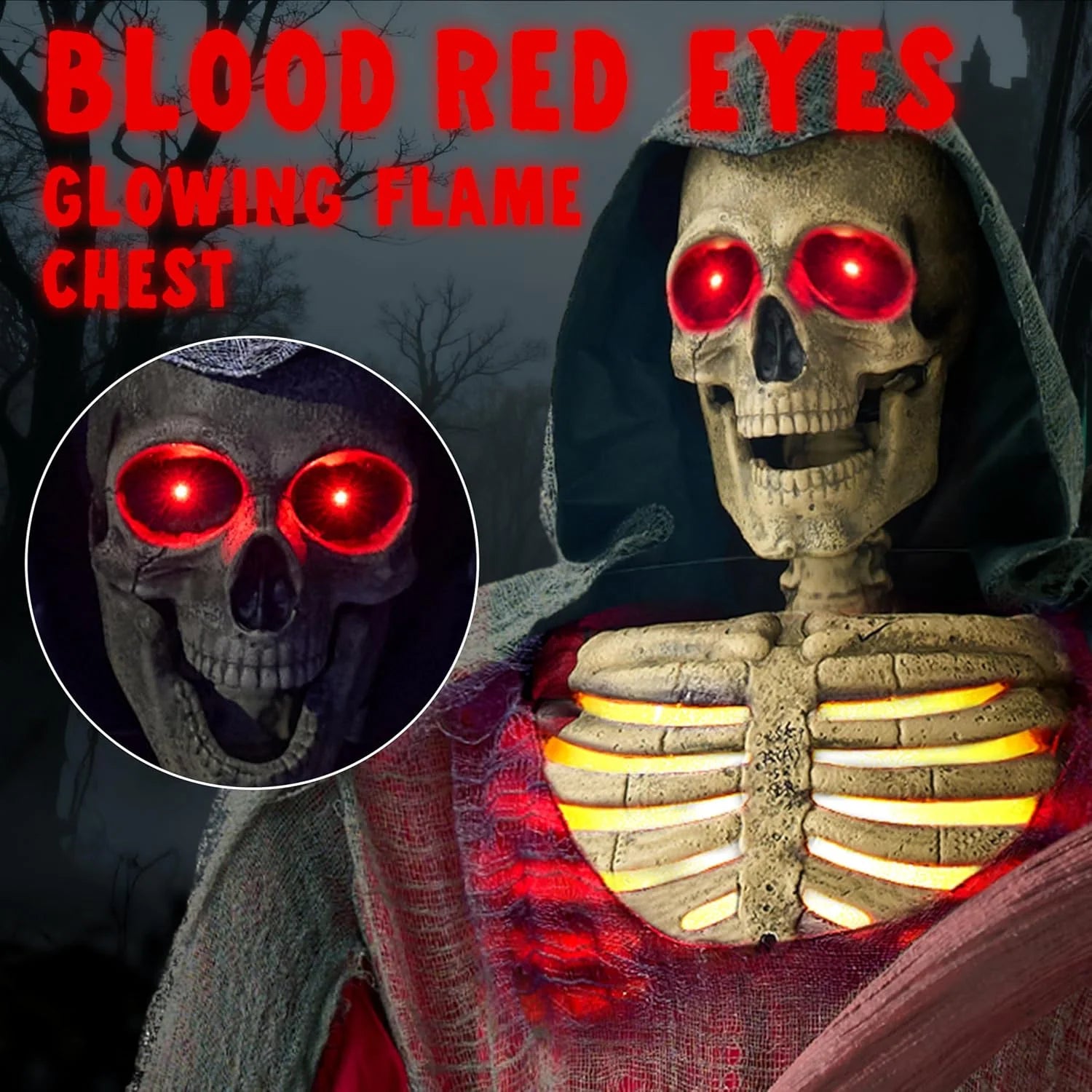 8.3Ft Halloween Decorations Grim Reaper Animatronics, Grim Reaper Halloween Decoration Skeleton Holding Giant Scythe with Light and Infrared Sensor Scary Haunted House Indoor Decor