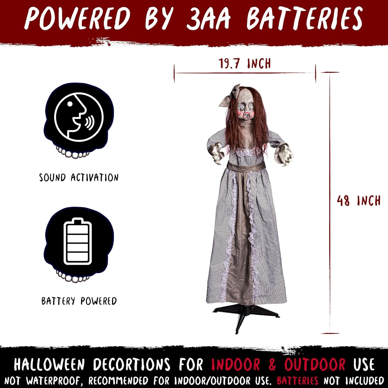 Halloween Animatronics 4Ft Creepy Doll Decoration - 48Inch Animated Scary Talkin