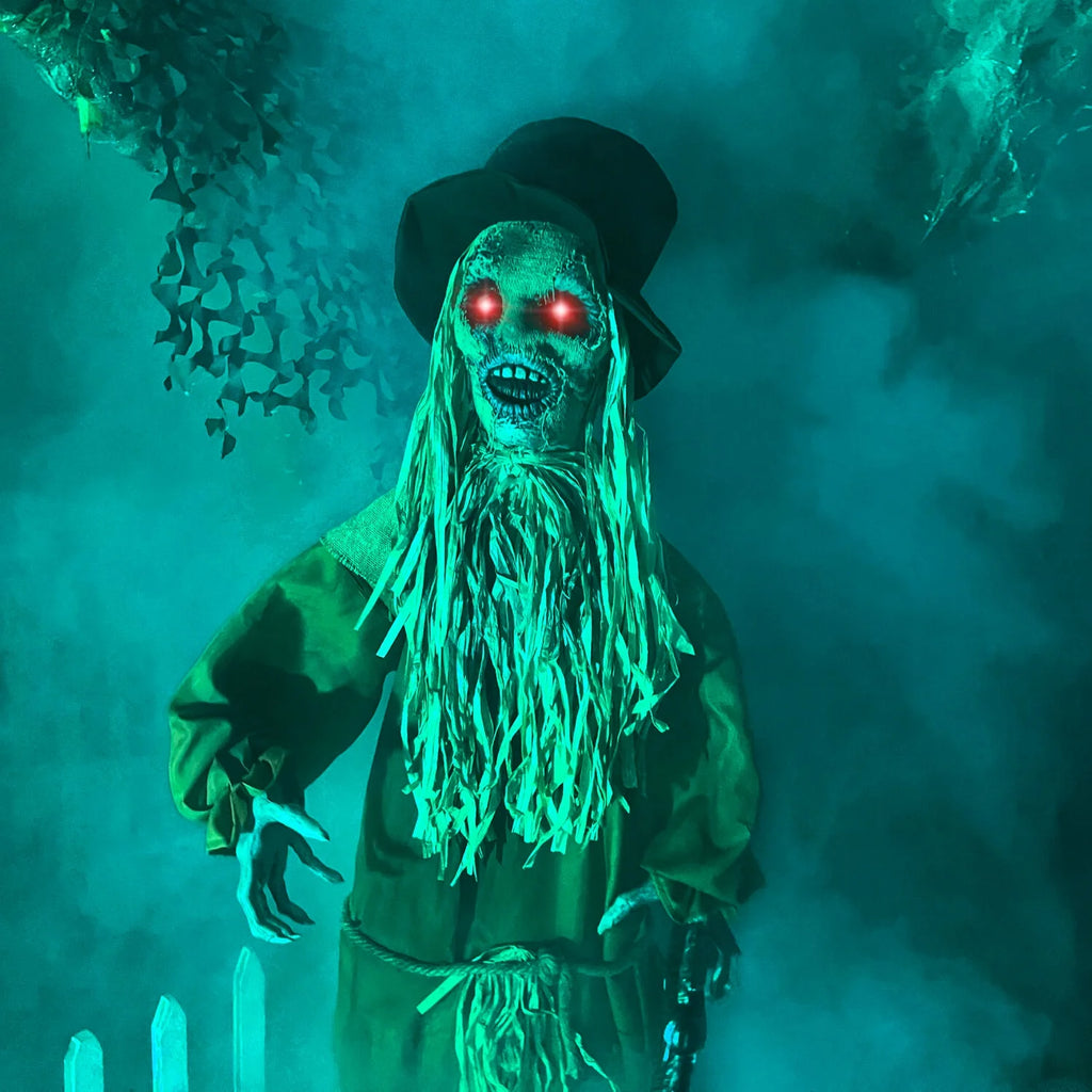 Lifesize Animatronic Haunted Scarecrow with Lights and Sound, Halloween Decoration, HHSCR-7FLSA