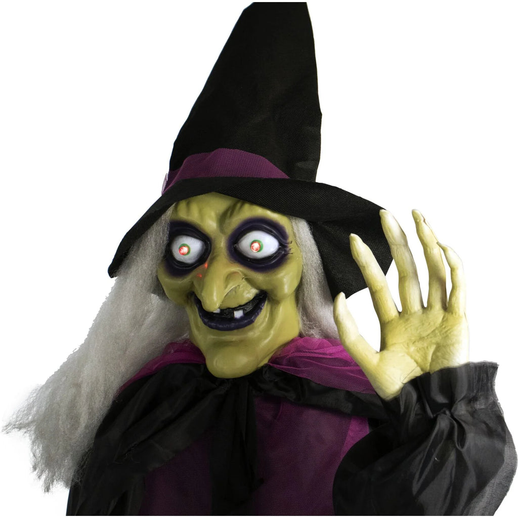 5.7 Ft Animatronic 3 Witches with Cauldron, Indoor/Covered Outdoor Halloween Decoration with Light-Up Eyes, HHWITCH-15FLS