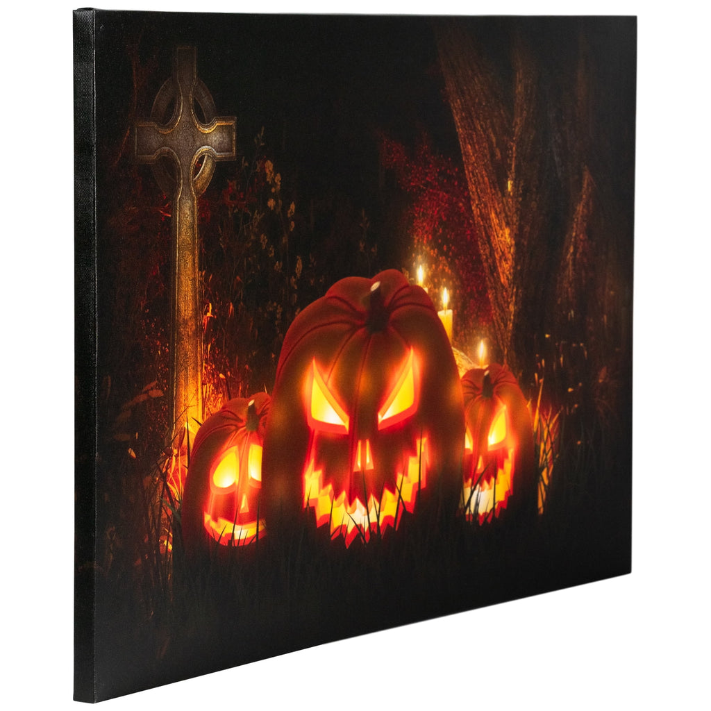 LED Lighted Jack-O-Lanterns in Cemetery Halloween Canvas Wall Art 23.5" X 15.5"