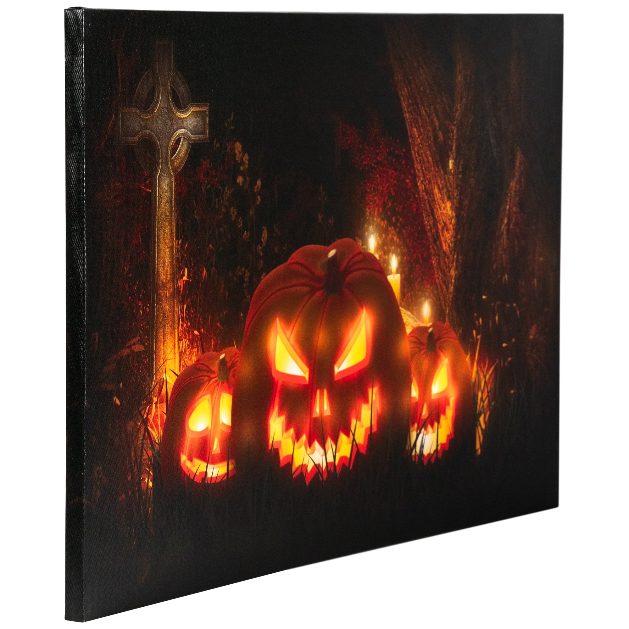LED Lighted Jack-O-Lanterns in Cemetery Halloween Canvas Wall Art 23.5" X 15.5"