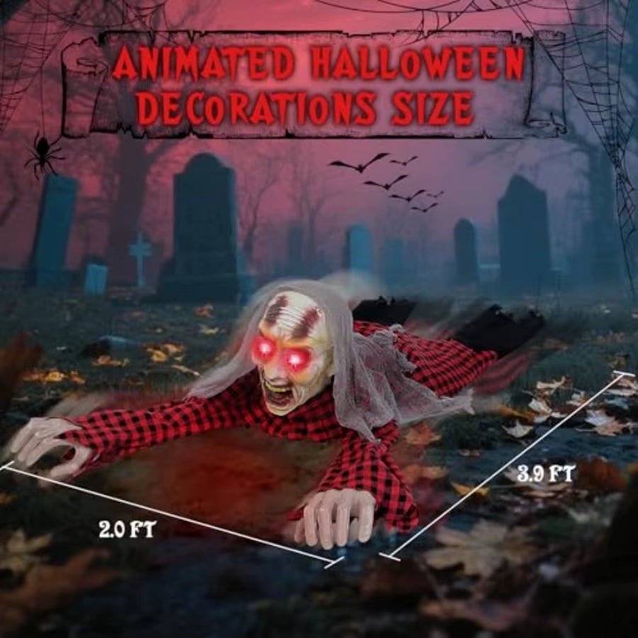 Zombie Halloween Animatronics Decoration with Lightup Eyes Creepy Sound Activated Sensor for Outdoor and Indoor Use Scary Anima