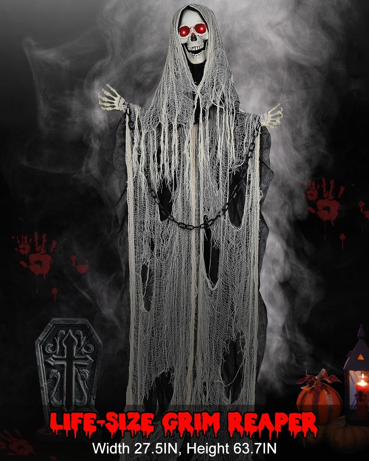 Life-Size Animated Grim Reaper Halloween Decorations Outdoor, Halloween Animatro