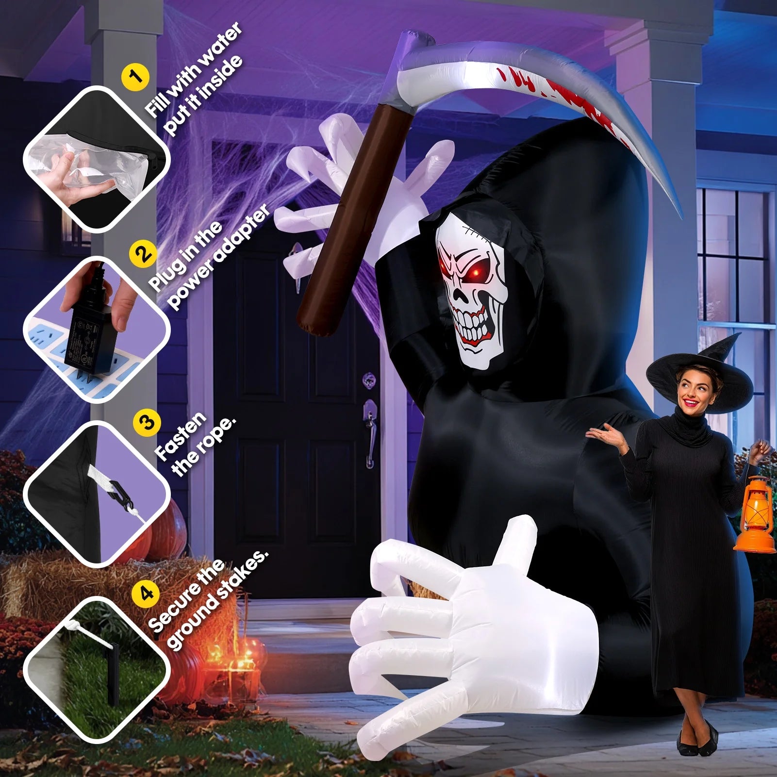 5.9FT Halloween Inflatables Grim Reaper with LED Lights Halloween Blow up Yard Decorations