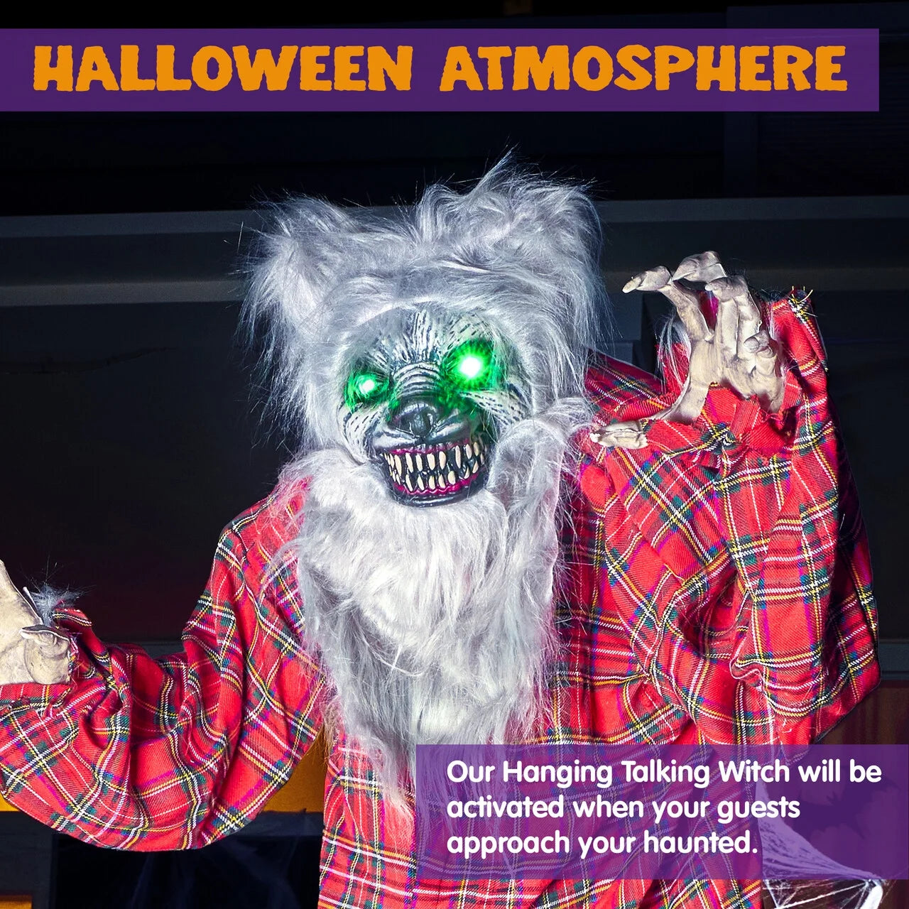 63" Standing Werewolf Large Halloween Decorations Outdoor Scary Decorations Halloween Motion Activated Werewolf with LED Eyes & Sound,Haunted House Decor
