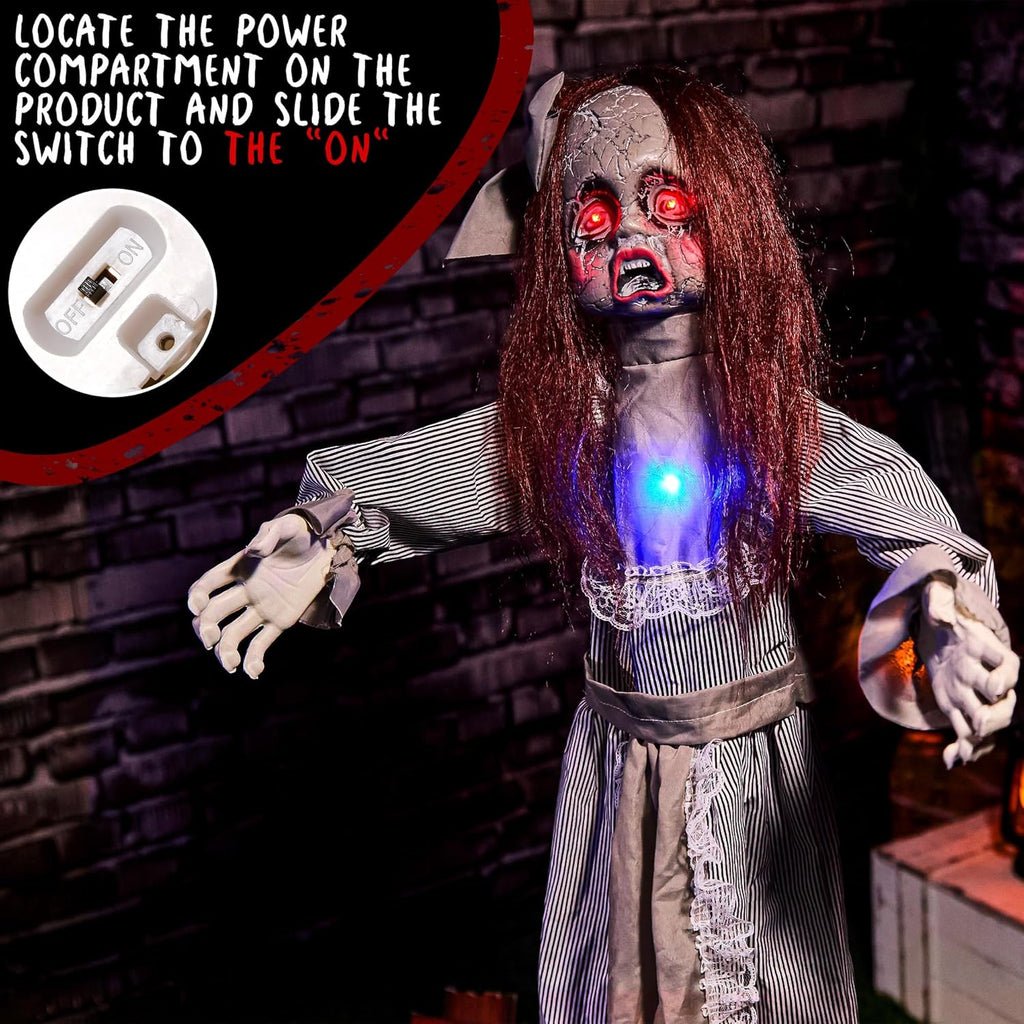 Halloween Animatronics 4Ft Creepy Doll Decoration - 48Inch Animated Scary Talkin