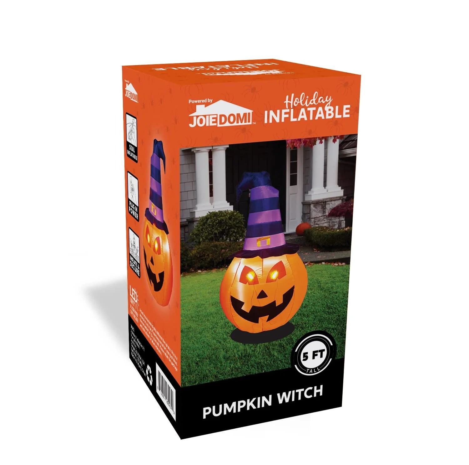 5 FT Halloween Inflatable Pumpkin with Witch Hat and Build-In Leds,Blow up Halloween Decorations,Fall Inflatables Outdoor Decorations