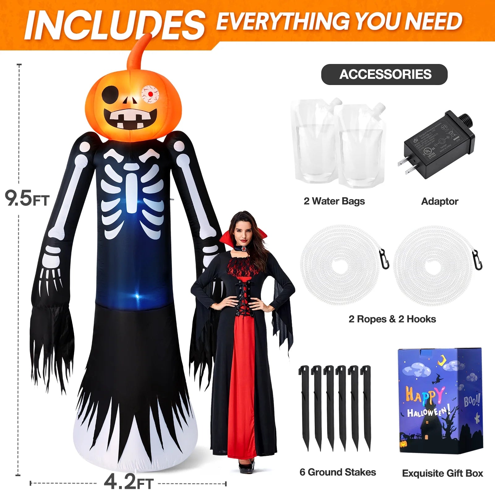 9FT Halloween Inflatables Decorations, Large Halloween Decorations Outdoor Halloween Yard Inflatables