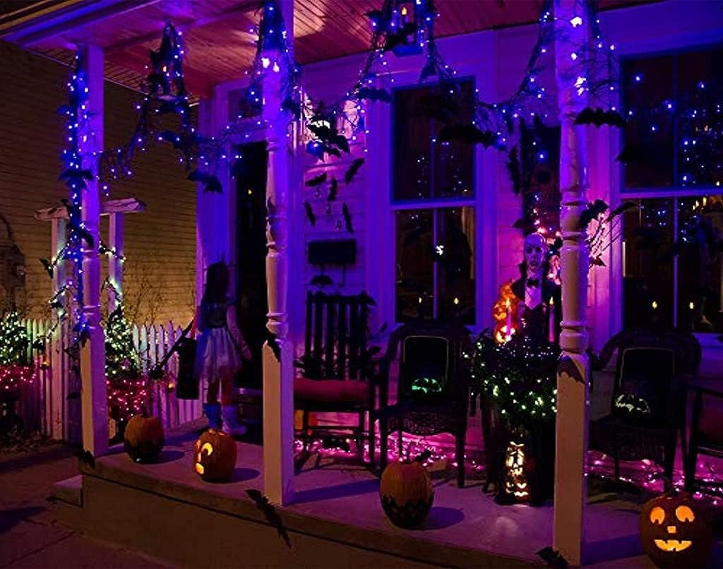 300 LED Purple Halloween Lights, 99FT Connectable 8 Lighting Modes Plug in Fairy Lights, Waterproof for Outdoor, Halloween Christmas Wedding Party Garden Decorations (Purple