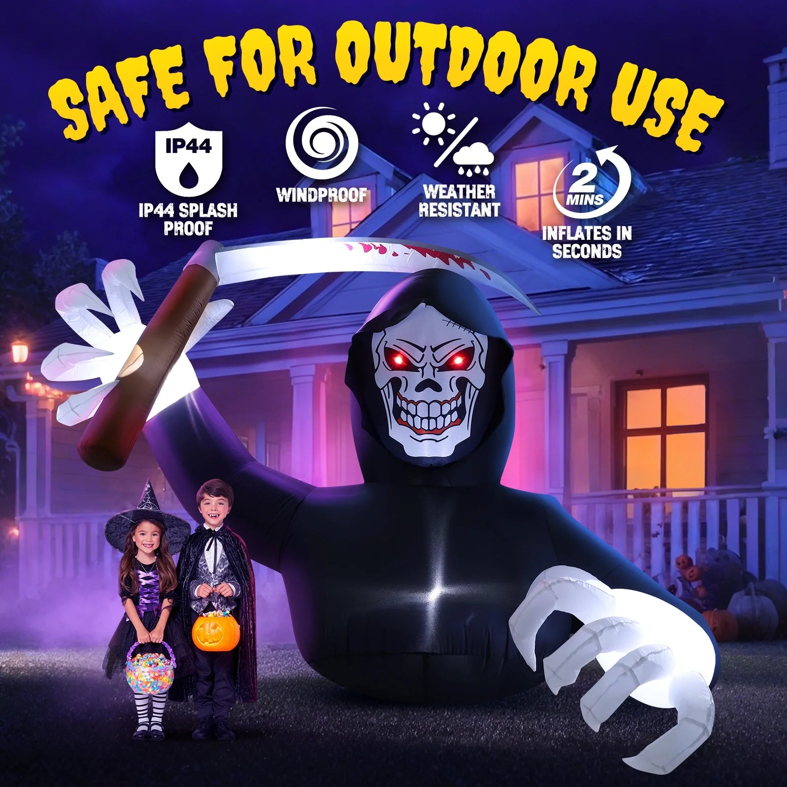 5.9FT Halloween Inflatables Grim Reaper with LED Lights Halloween Blow up Yard Decorations