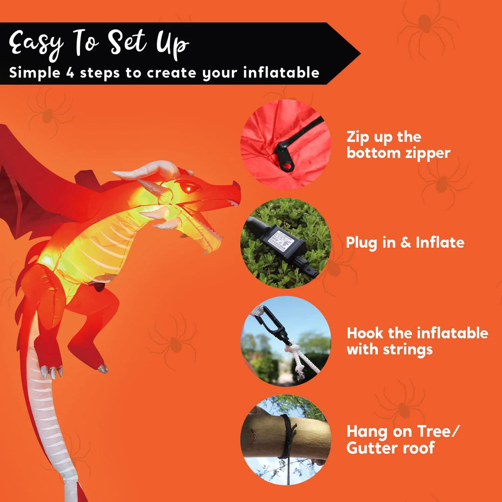 5Ft Halloween Inflatable Flying Dragon,Red Hanging Flying Dragon Inflatable Halloween Blow up Yard Decorations outside Decorations