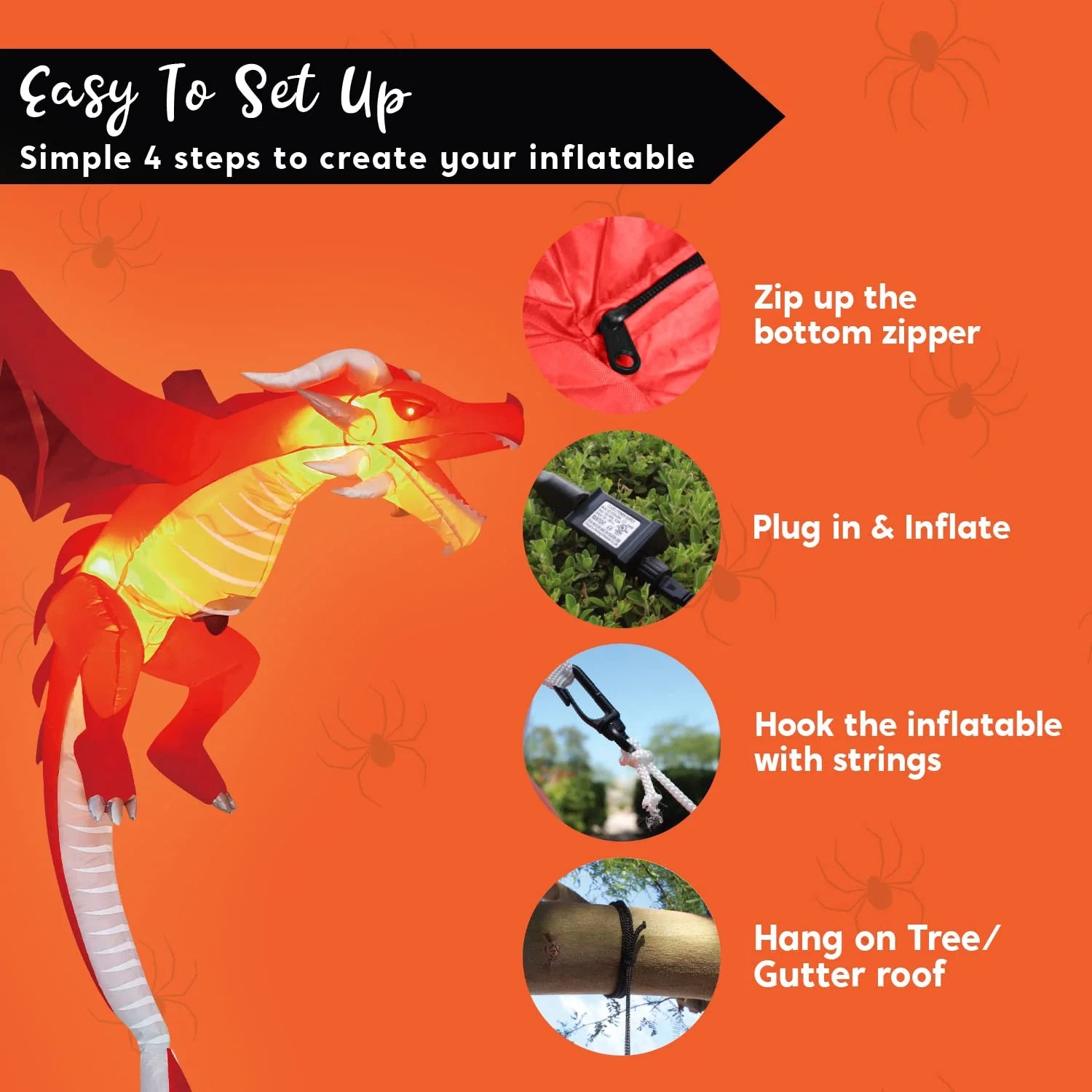 5Ft Halloween Inflatable Flying Dragon,Red Hanging Flying Dragon Inflatable Halloween Blow up Yard Decorations outside Decorations