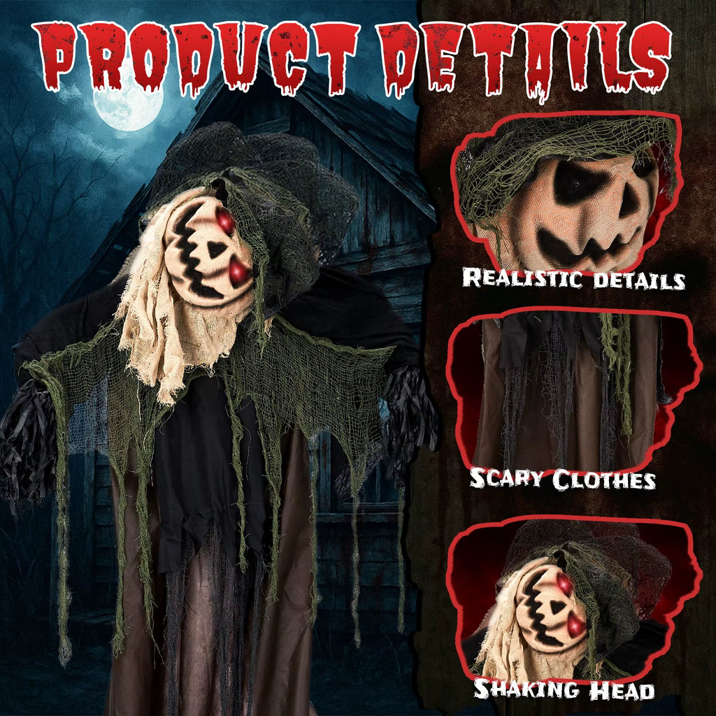 Scary Halloween 5.7FT Sound-Actived Life Size Animatronics Wizard with Pumpkin
