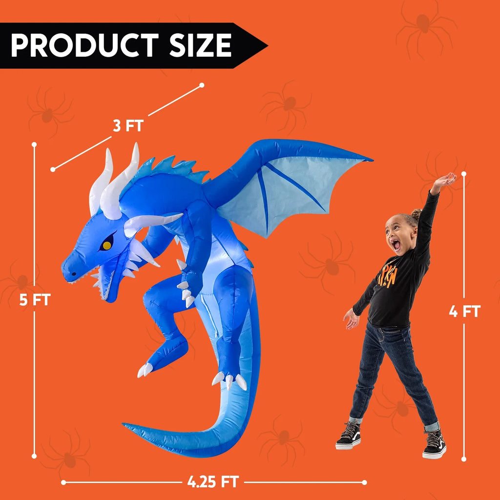 5 FT Halloween Inflatable Ice Dragon,Blue Hanging Flying Dragon Inflatable Halloween Blow up Yard Decorations outside Decorations