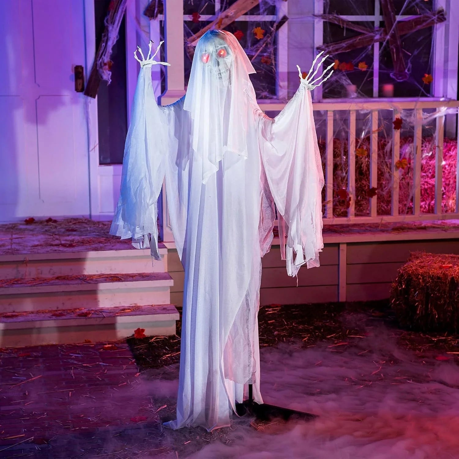 67" Standing Ghost Large Halloween Decorations Outdoor Scary Decorations Halloween Motion Activated Ghost with LED Eyes & Sound,Haunted House Props