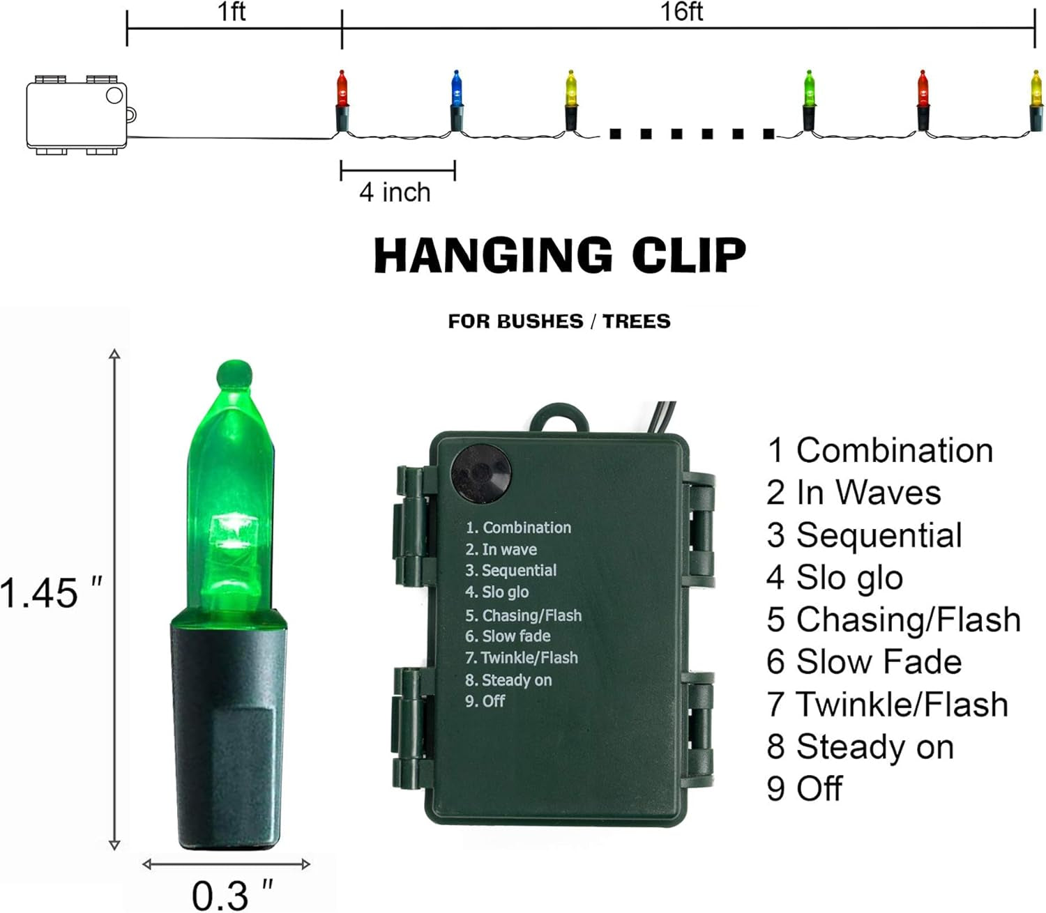 50 LED Outdoor Christmas Lights, 16 FT Mini String Light with 8 Modes, Waterproof Tree Lights for Indoor Outdoor Patio Garden Party Wedding Christmas Decoration, Multi-Color