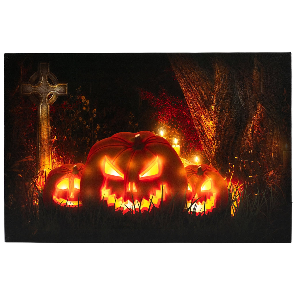 LED Lighted Jack-O-Lanterns in Cemetery Halloween Canvas Wall Art 23.5" X 15.5"