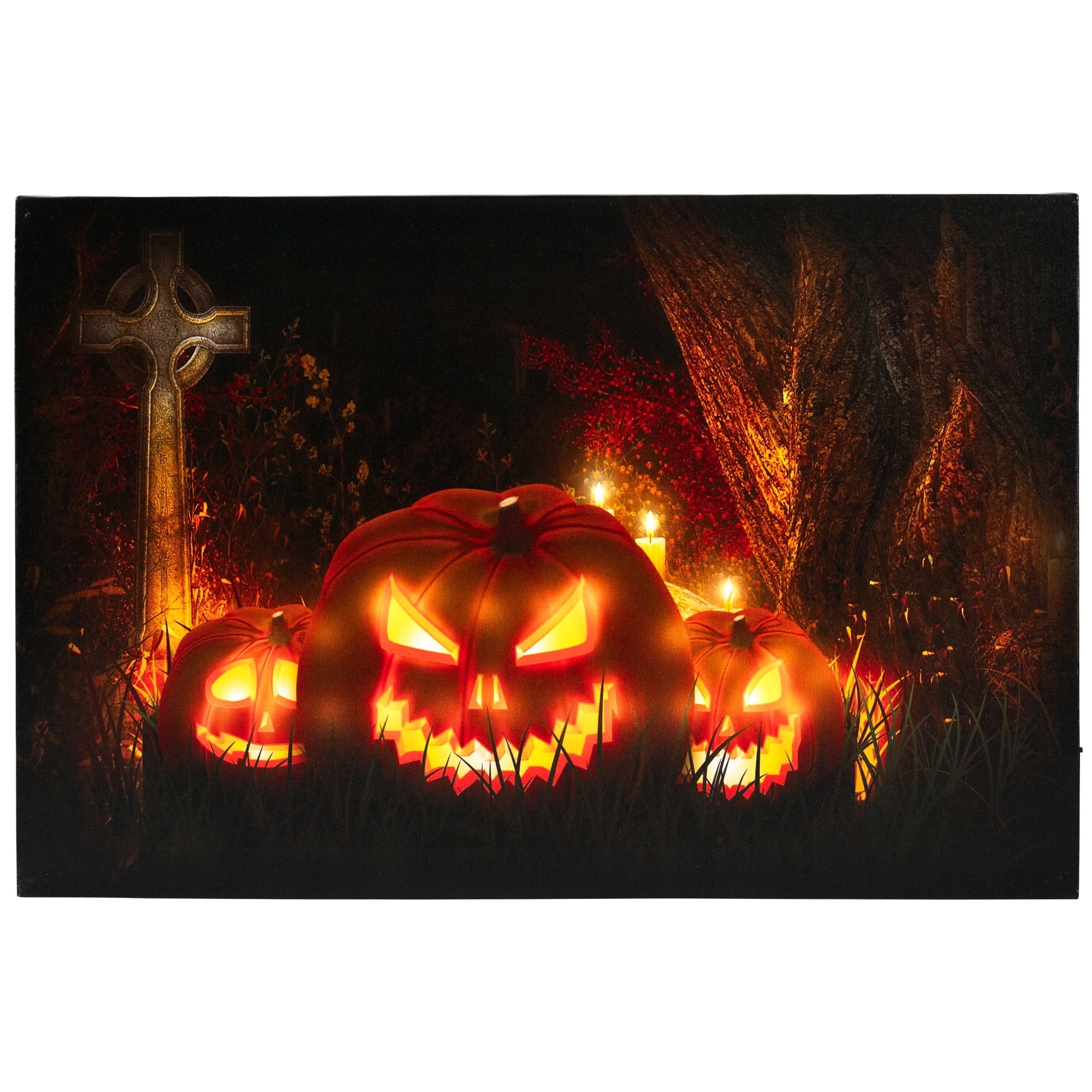 LED Lighted Jack-O-Lanterns in Cemetery Halloween Canvas Wall Art 23.5" X 15.5"