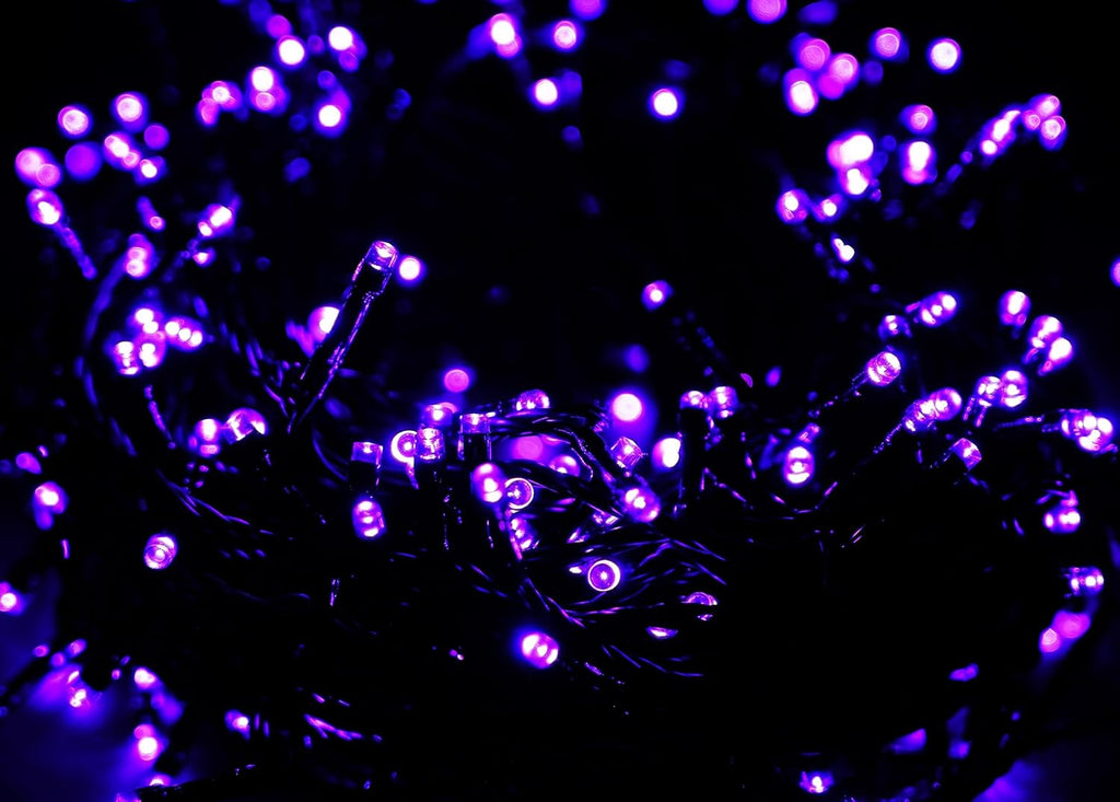 300 LED Purple Halloween Lights, 99FT Connectable 8 Lighting Modes Plug in Fairy Lights, Waterproof for Outdoor, Halloween Christmas Wedding Party Garden Decorations (Purple