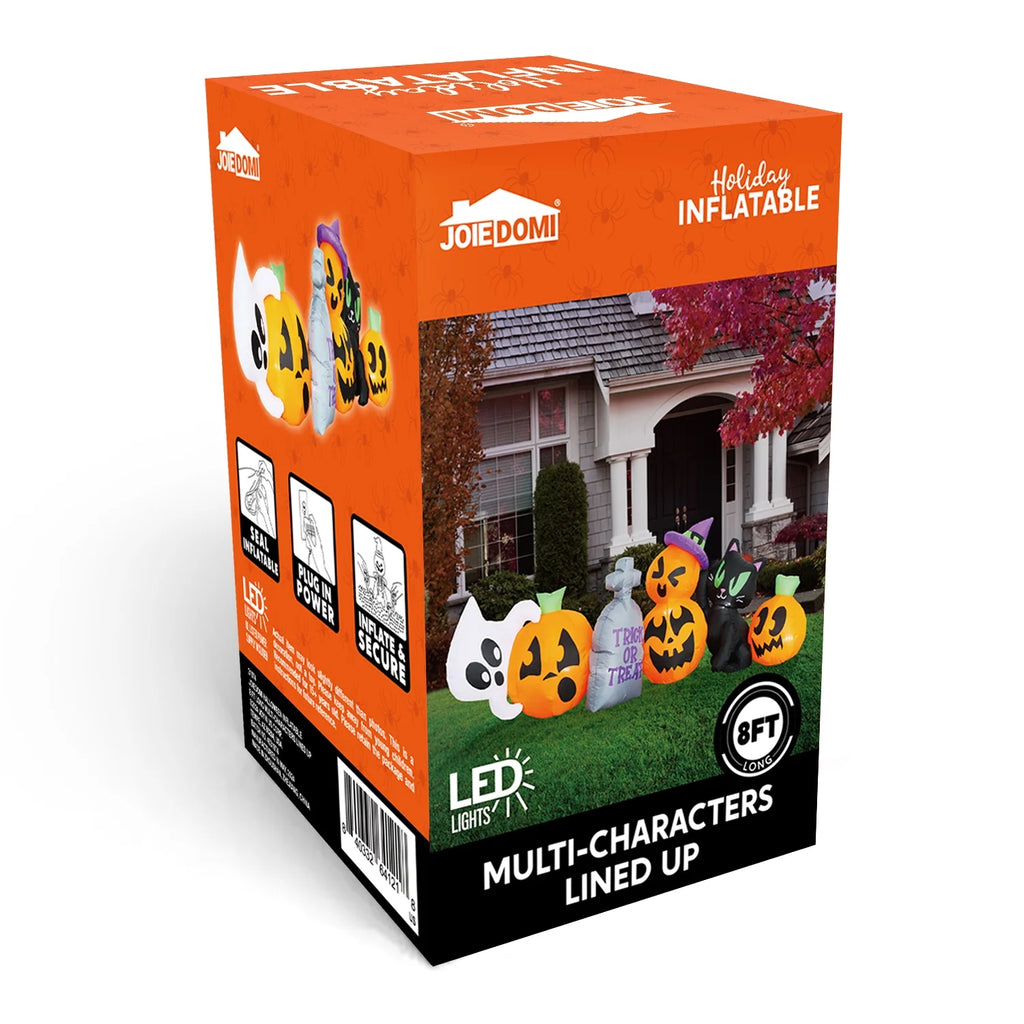 8 Ft Halloween Inflatables Characters,Long Light up Pumpkin Ghost Cat Tombstone Halloween Blow up Yard Decorations,Outdoor Halloween Decor