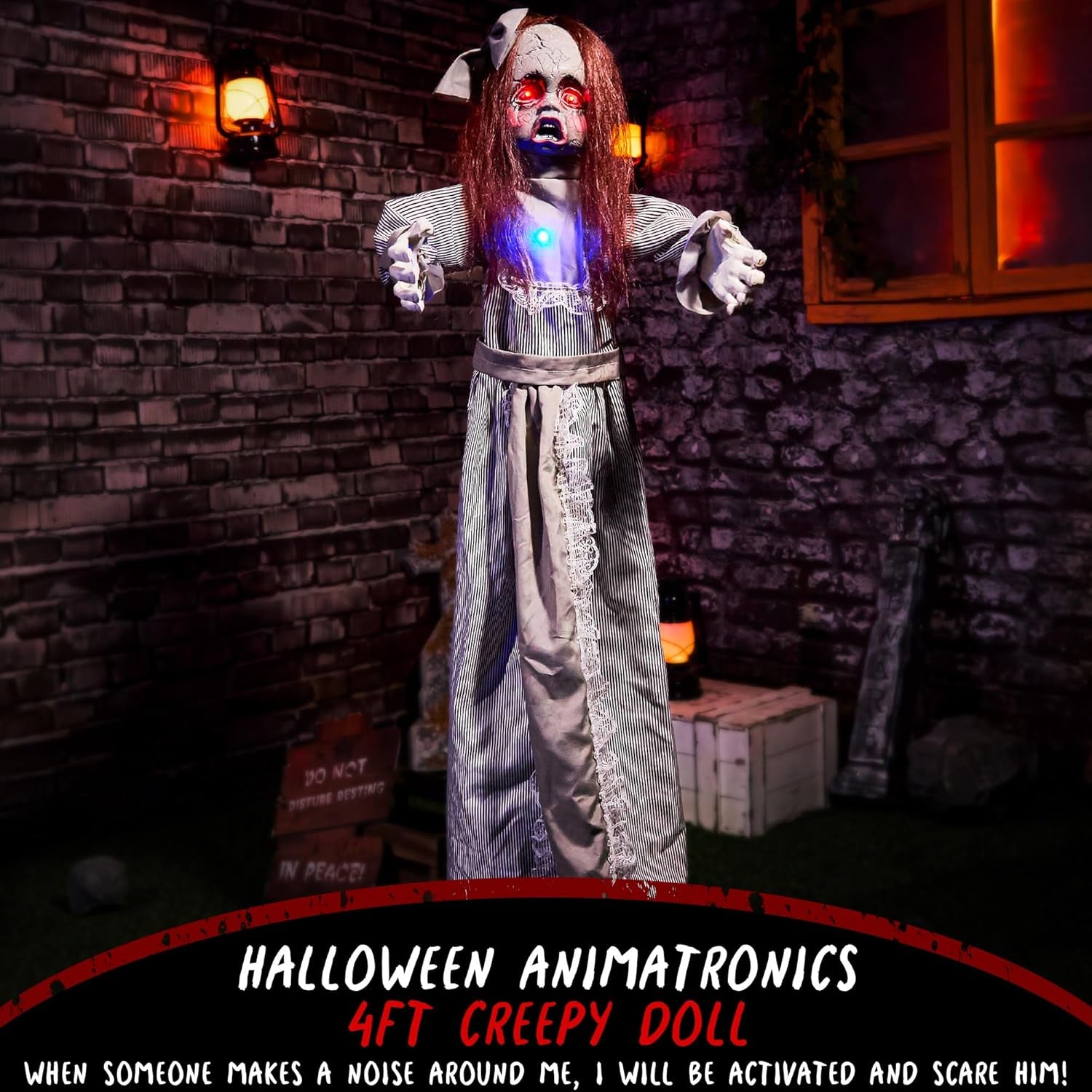 Halloween Animatronics 4Ft Creepy Doll Decoration - 48Inch Animated Scary Talkin