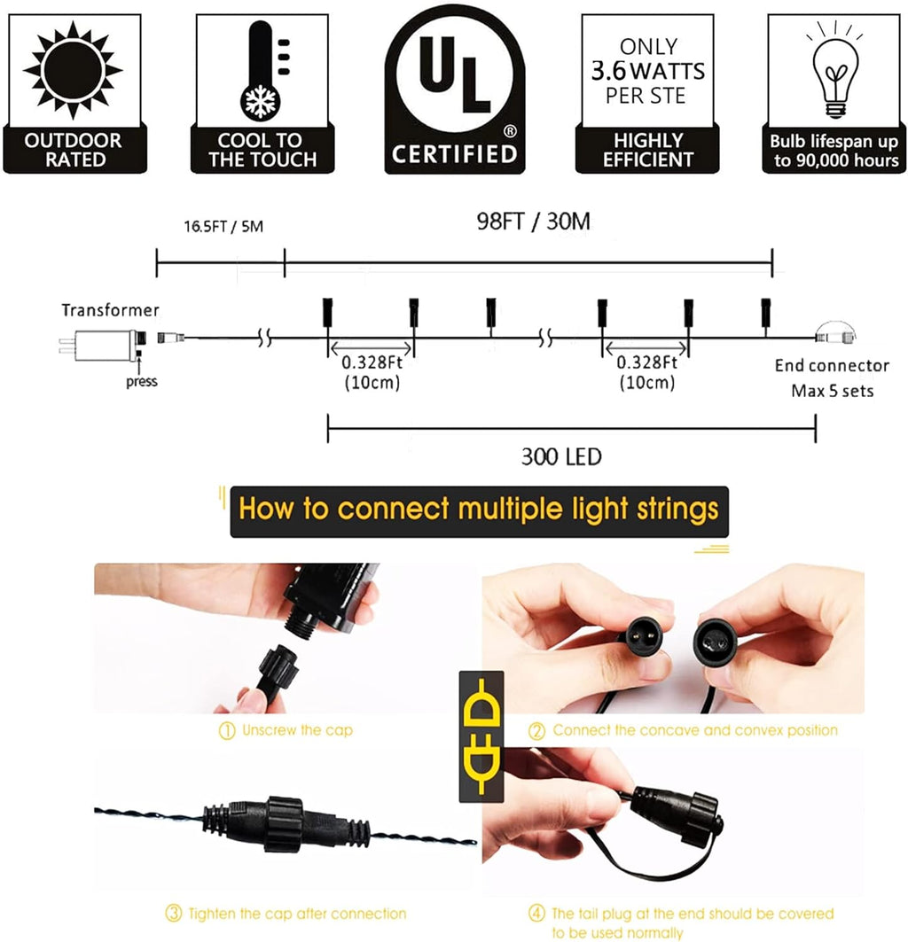 300 LED Purple Halloween Lights, 99FT Connectable 8 Lighting Modes Plug in Fairy Lights, Waterproof for Outdoor, Halloween Christmas Wedding Party Garden Decorations (Purple