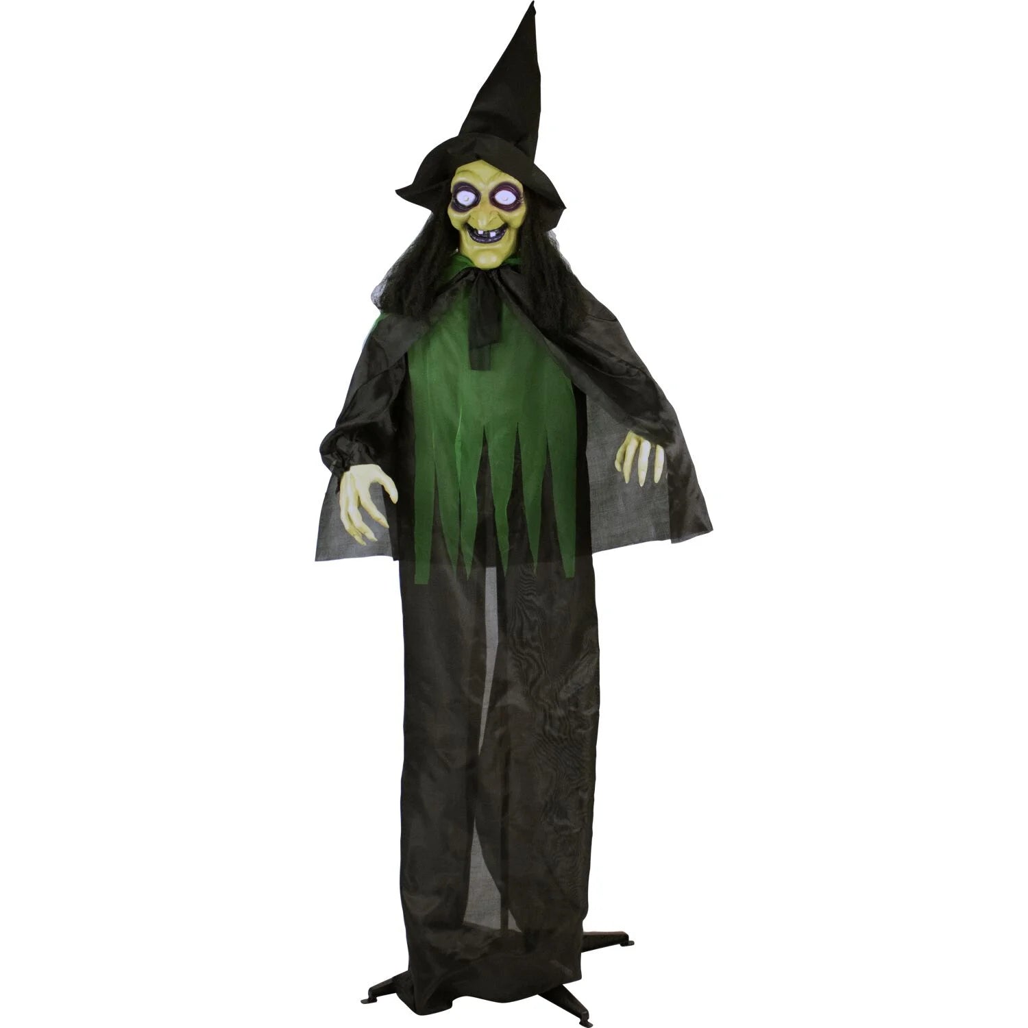 5.7 Ft Animatronic 3 Witches with Cauldron, Indoor/Covered Outdoor Halloween Decoration with Light-Up Eyes, HHWITCH-15FLS