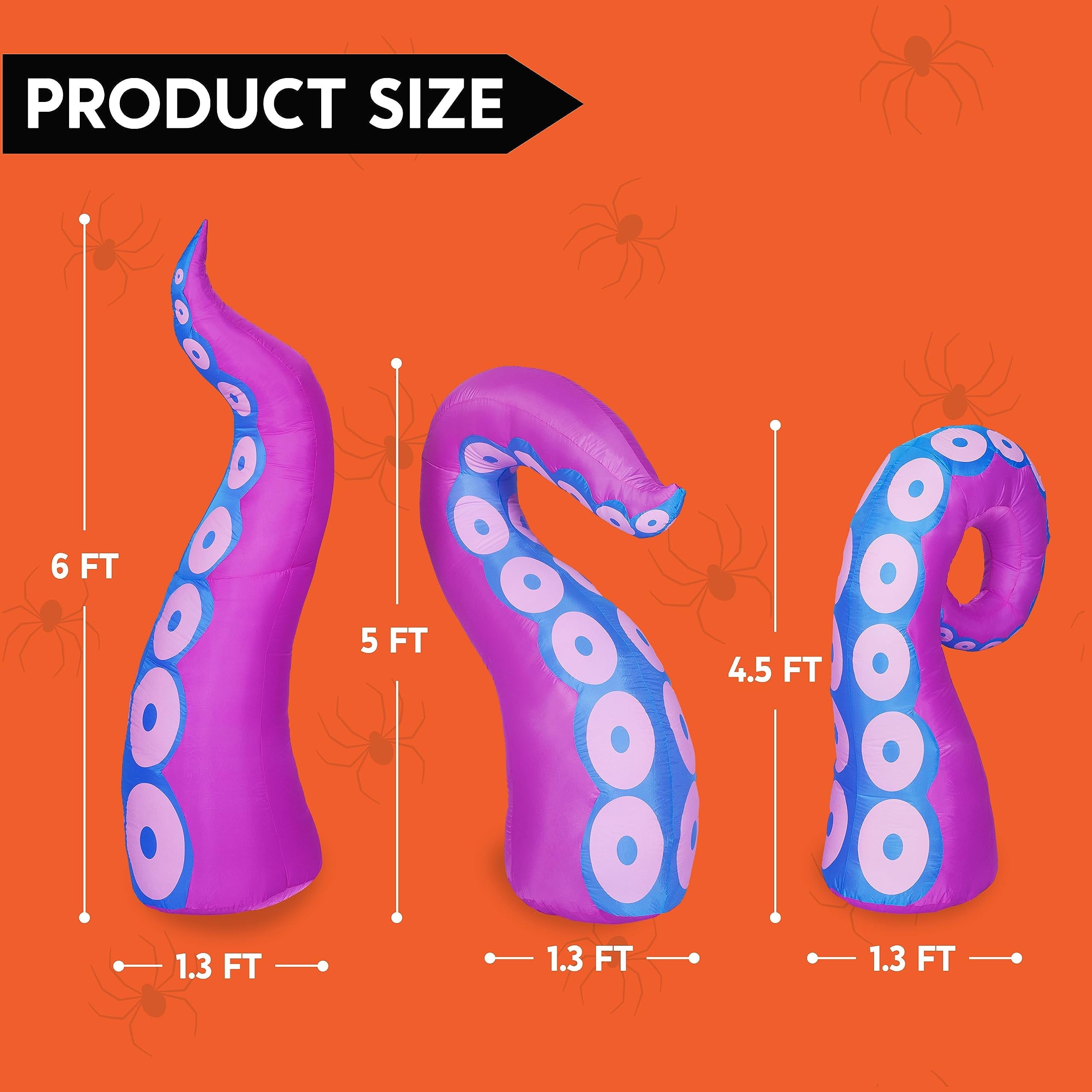 Halloween Inflatable Octopus Tentacle Outdoor with Built-In Leds,4.5,5,6 Ft Window Inflatables Halloween Decorations Outdoor Blow up Yard Lawn Decoration