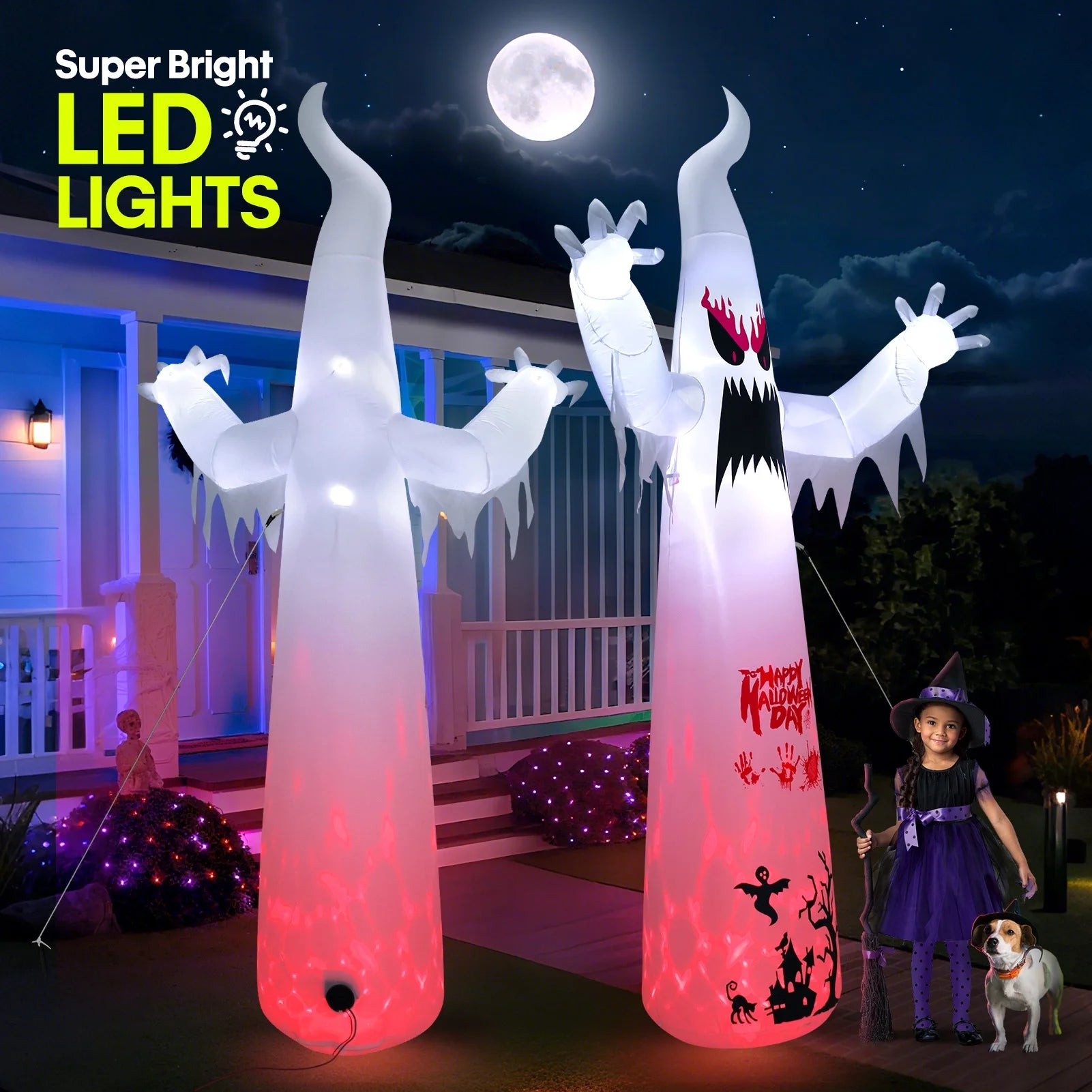 10FT Halloween Inflatables Blow up LED Giant Red Ghost for Outdoor Halloween Yard Inflatables Garden Yard Lawn